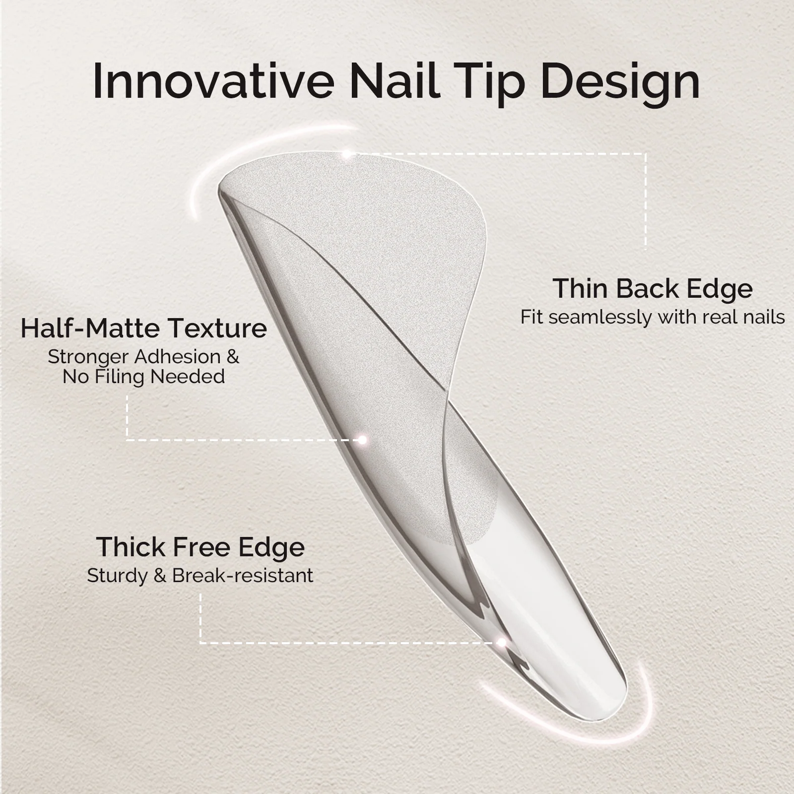 Half Matte Pre-Shaped Acrylic Nail Extension Tips in 12 Sizes