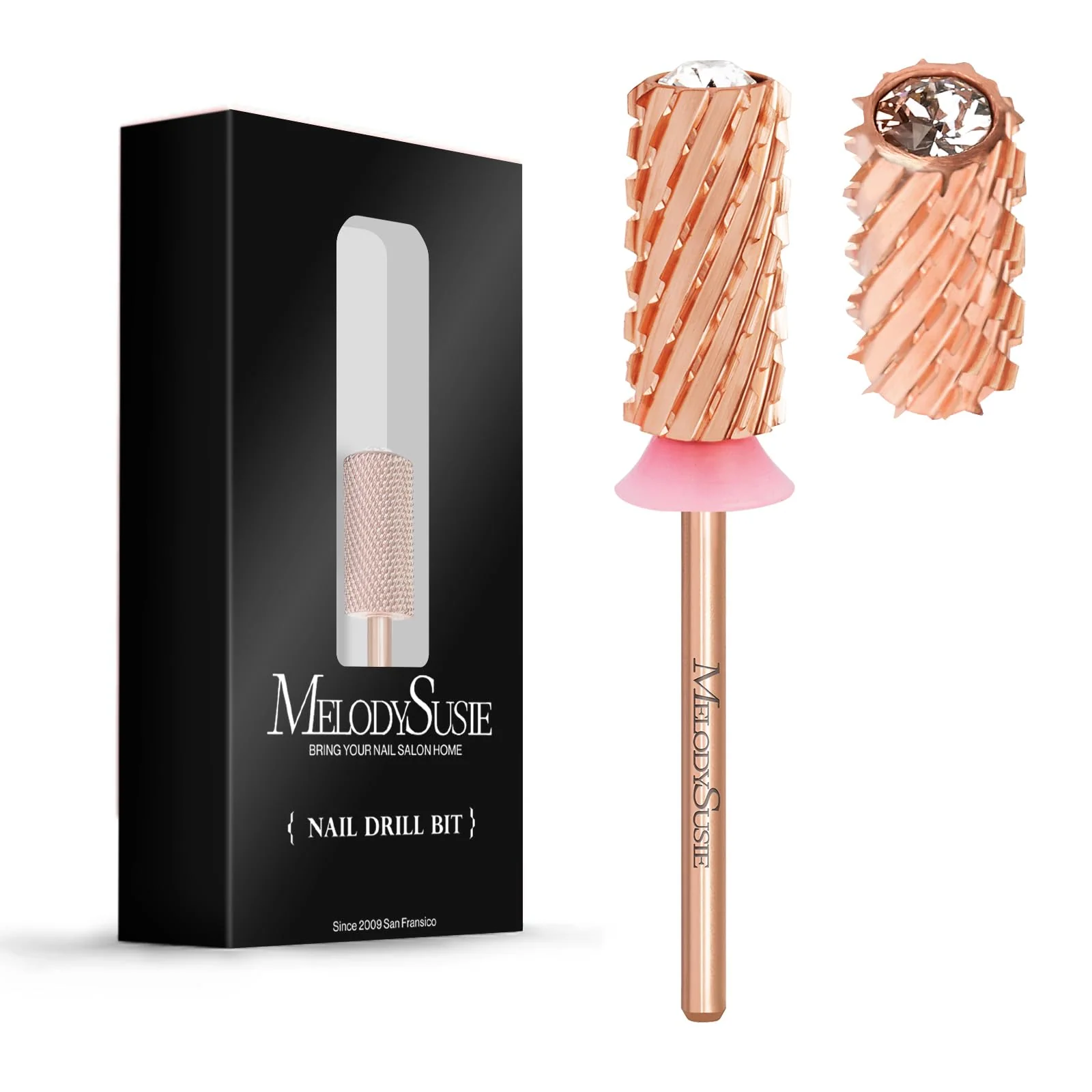 Crystal Top Large Barrel Carbide Nail Drill Bit in Rose Gold