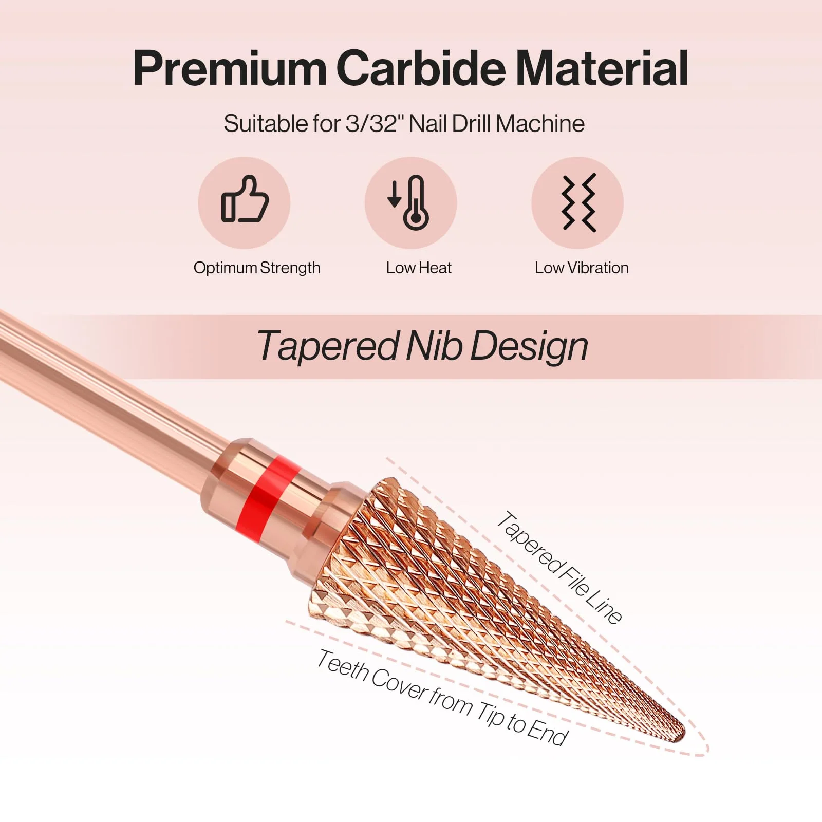 Tapered Nib Carbide Tungsten Nail Drill Bit for Gel and Acrylic