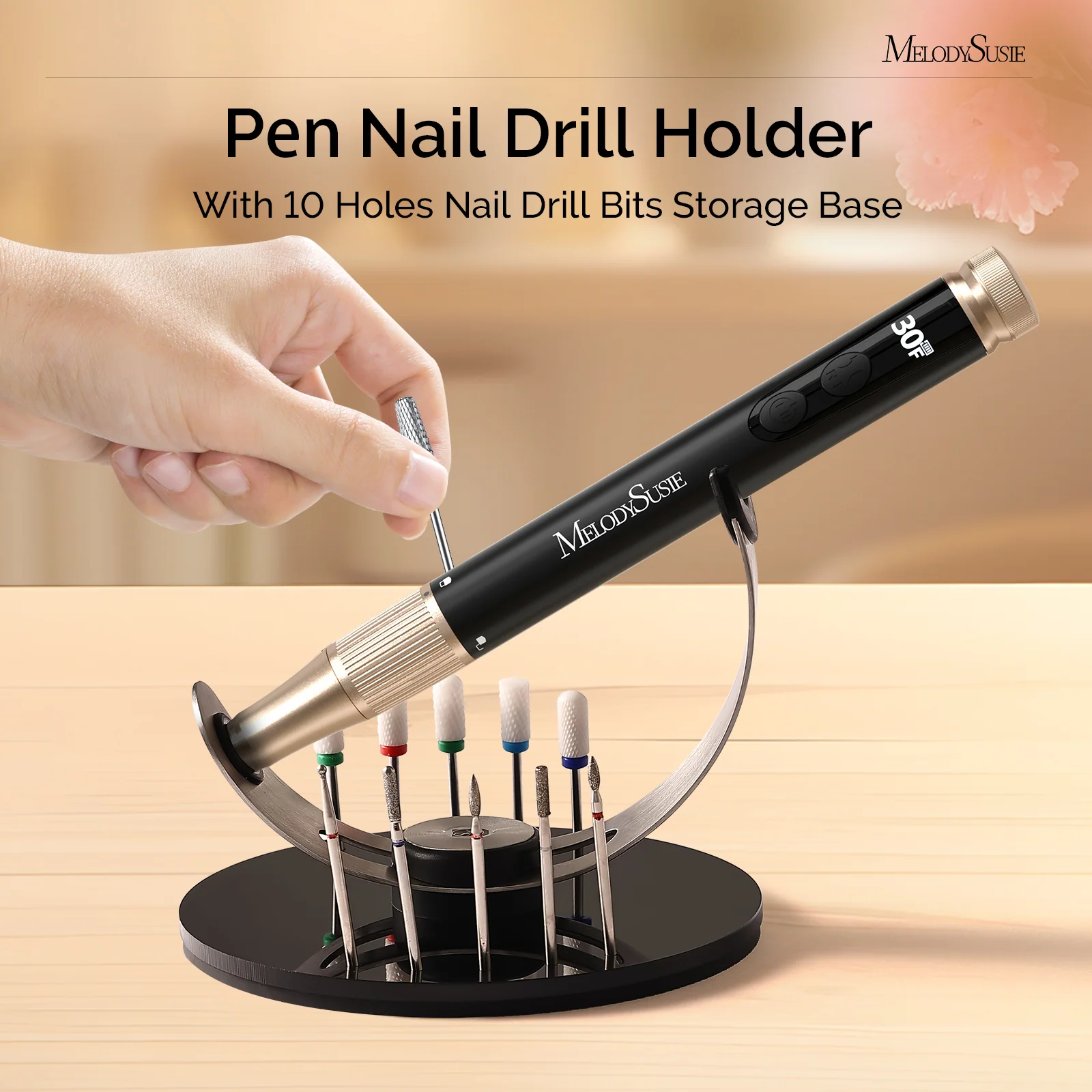 Melodysusie Pen Nail Drill Holder with 10 Holes for Drill Bits