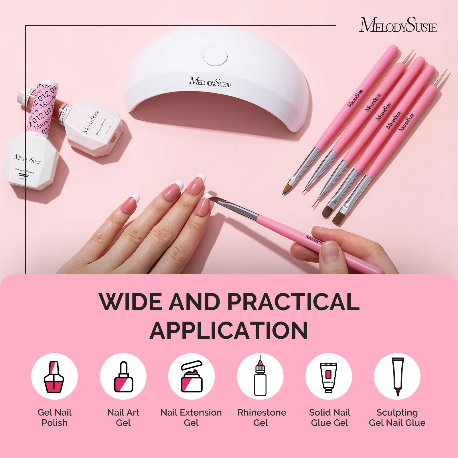 MelodySusie Nail Art Brushes Set 6Pcs in Pink