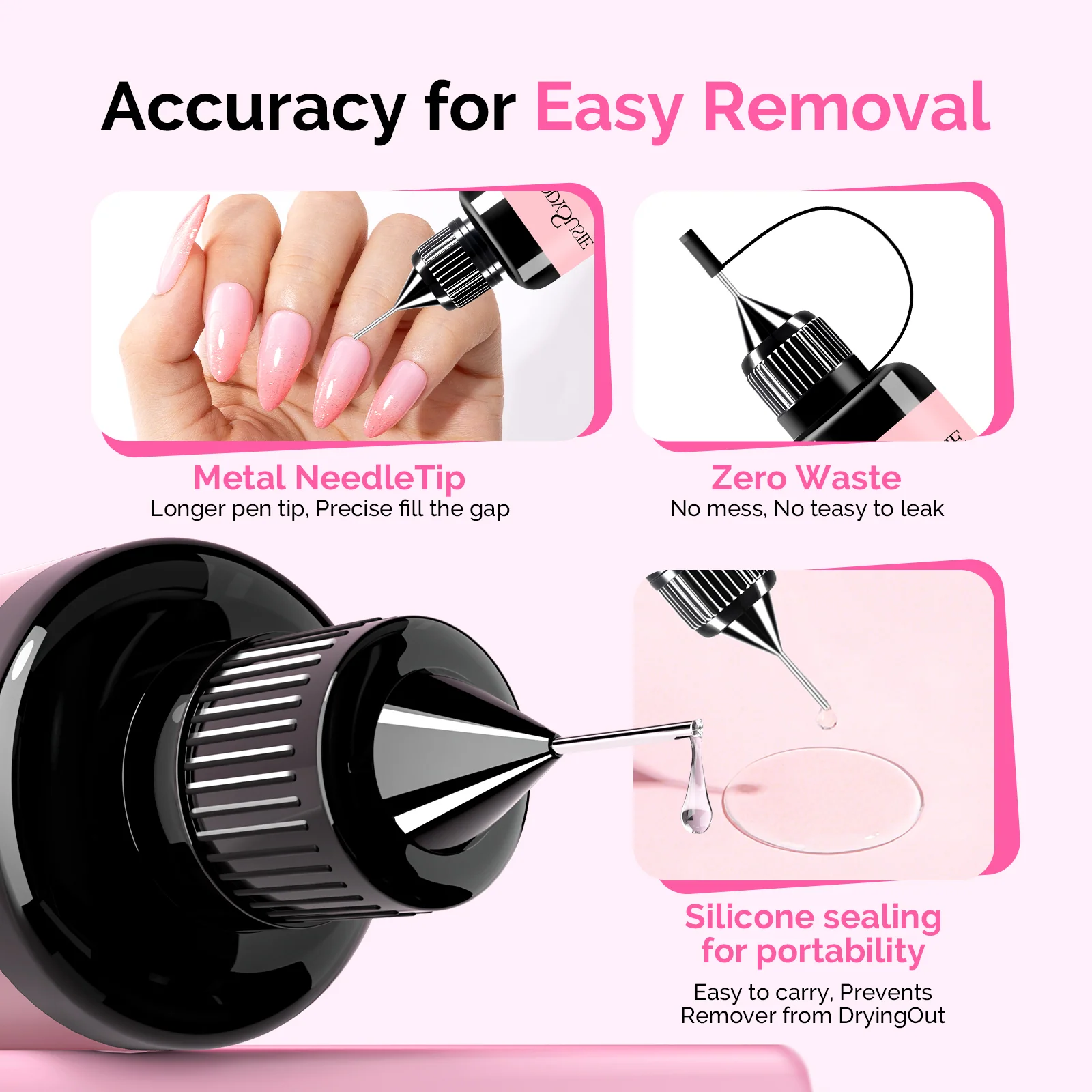 2Pcs Nail Glue Remover 15ml+30ml with Non-Acetone Formula