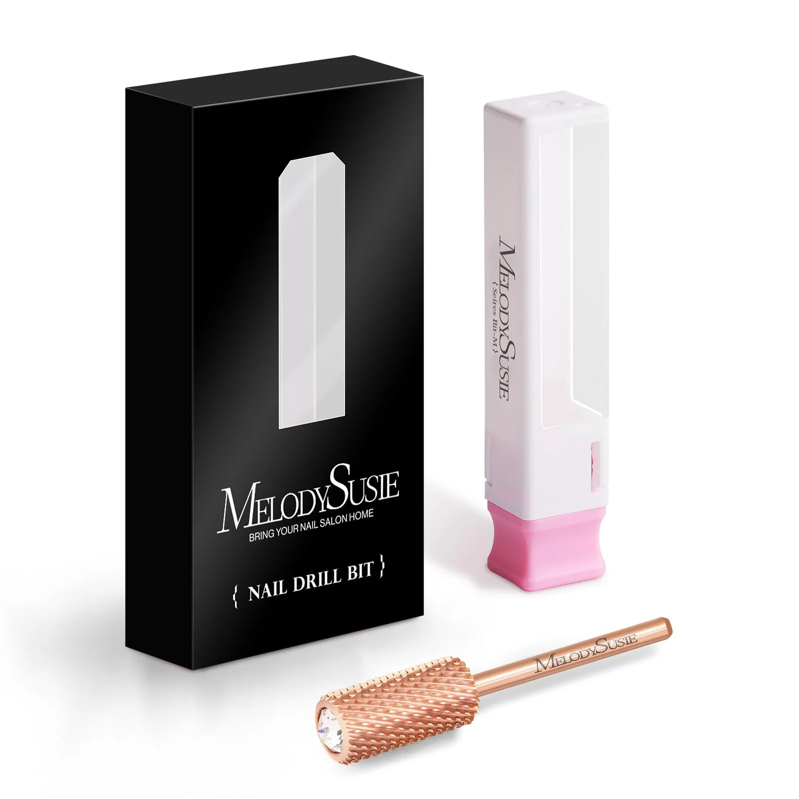 Crystal Top Large Barrel Carbide Nail Drill Bit in Rose Gold