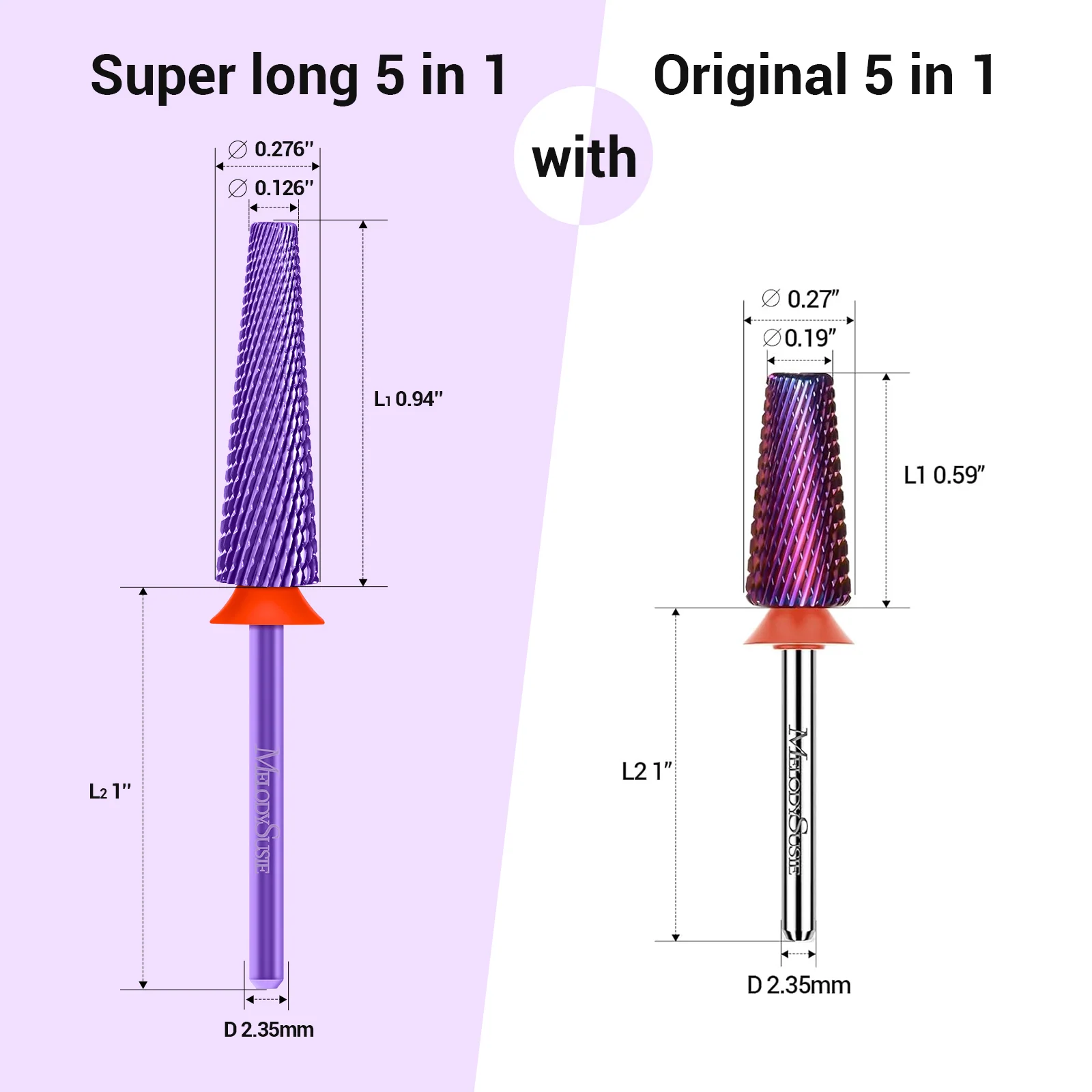 Super Long 5 in 1 Tungsten Carbide Nail Drill Bit for Thick Acrylic Removal