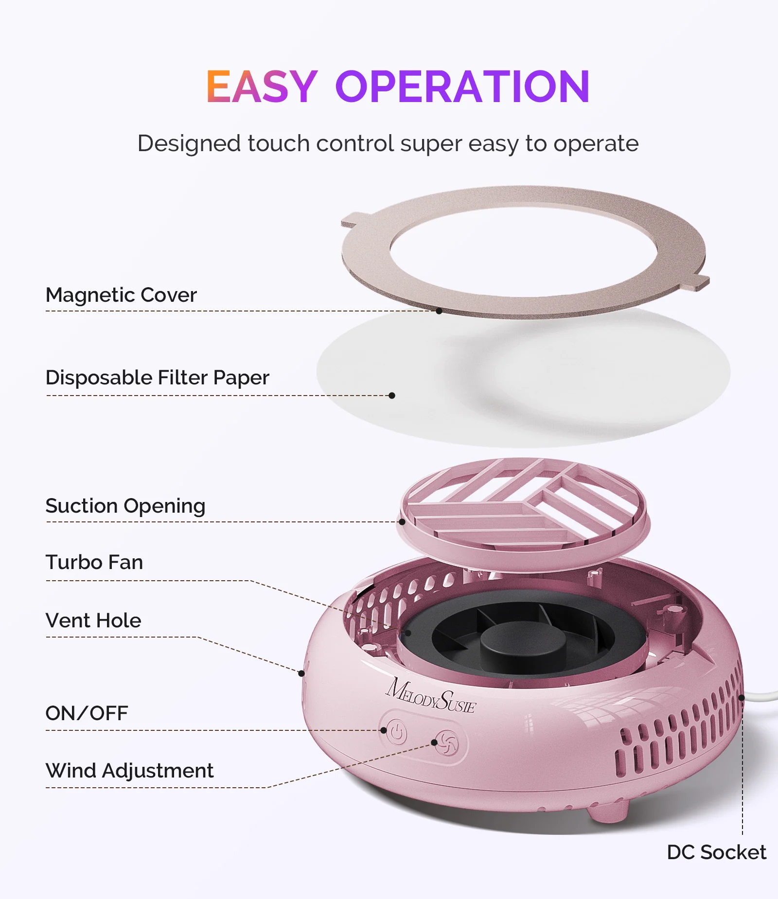 HProA Nail Dust Collector Pink Kit with 3 Speeds