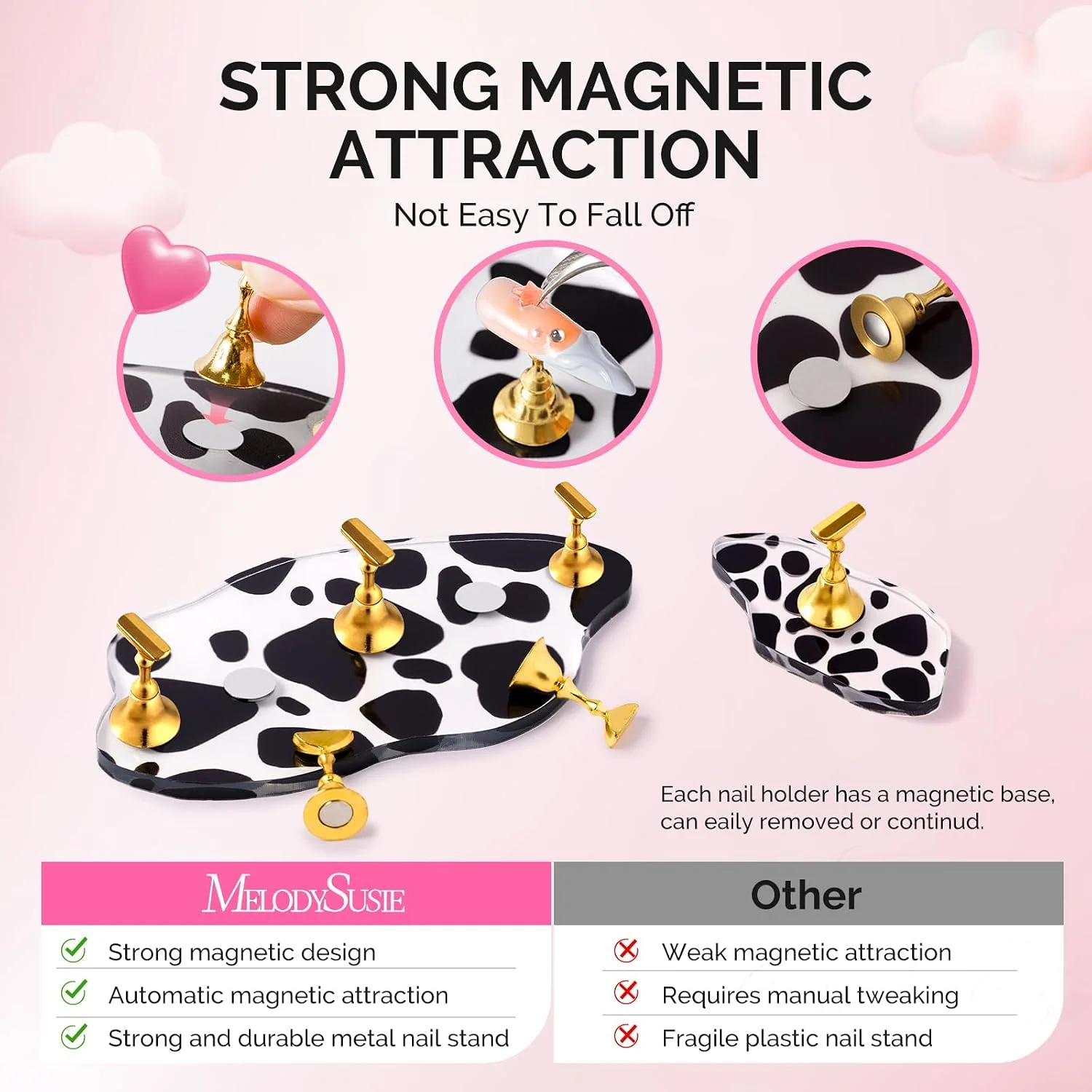 2-Set Spotted Magnetic Nail Stand Set for Press Ons with Brush Holder