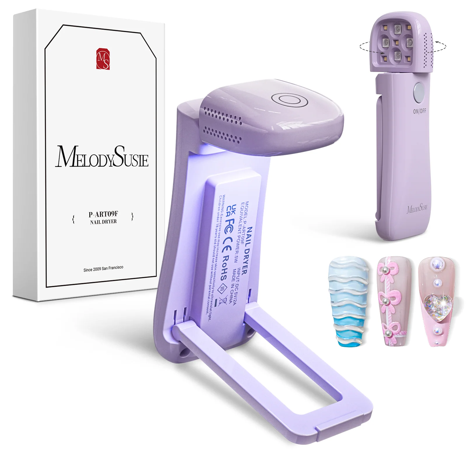 P-ART09F Foldable 2-in-1 Cordless UV LED Mini Nail Lamp, Purple
