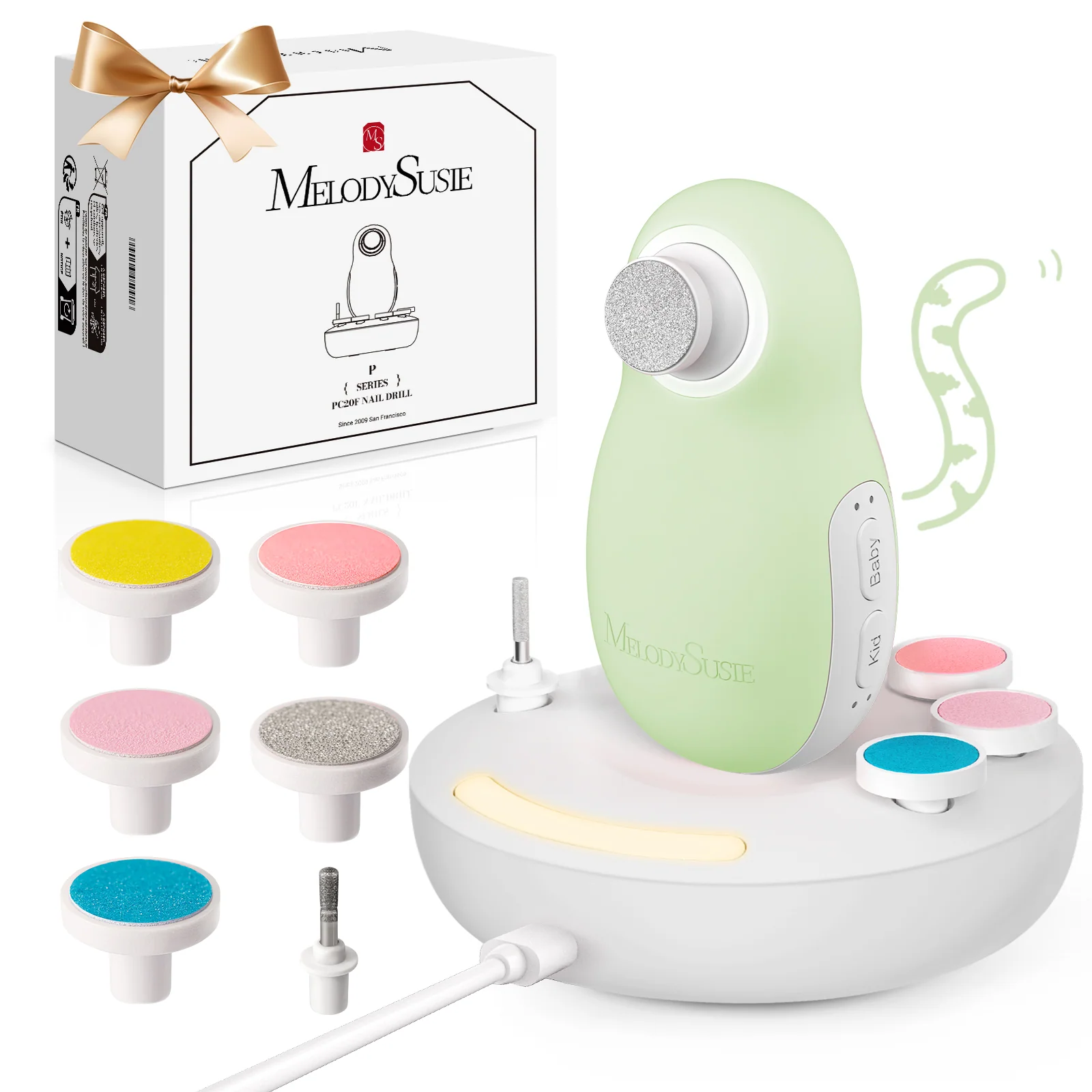 PC20F Rechargeable Baby Nail Trimmer in Green with LED Night Lamp