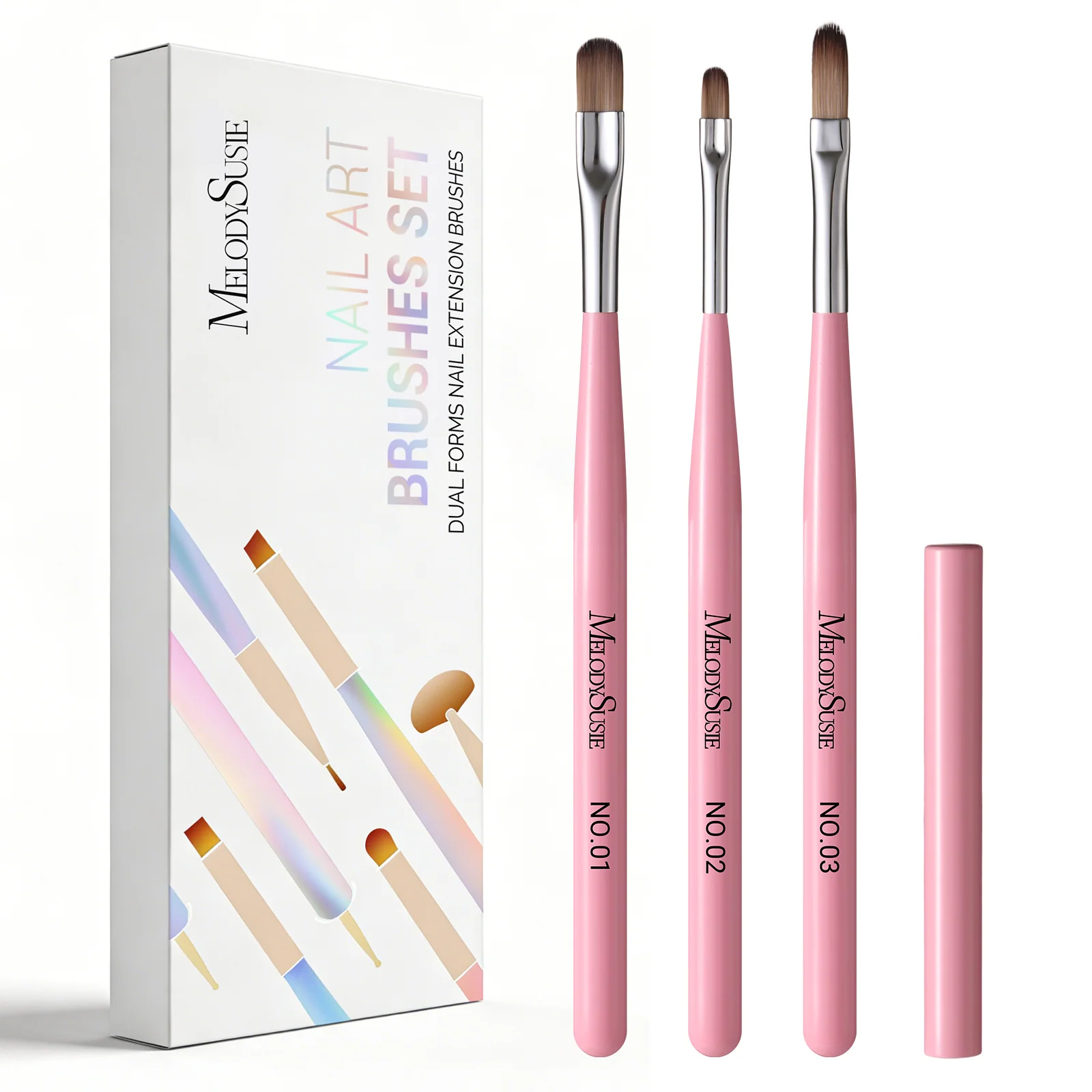 3PCS Dual-Form Nail Extension Brush Set with Wood Handles