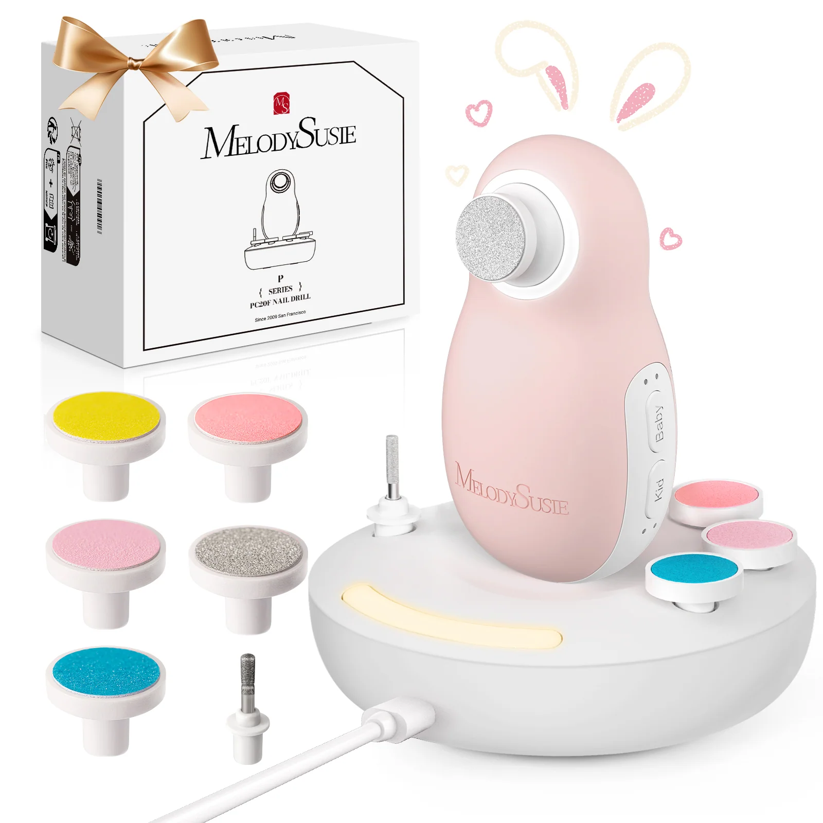 PC20F Rechargeable Baby Nail Trimmer in Pink with LED Light