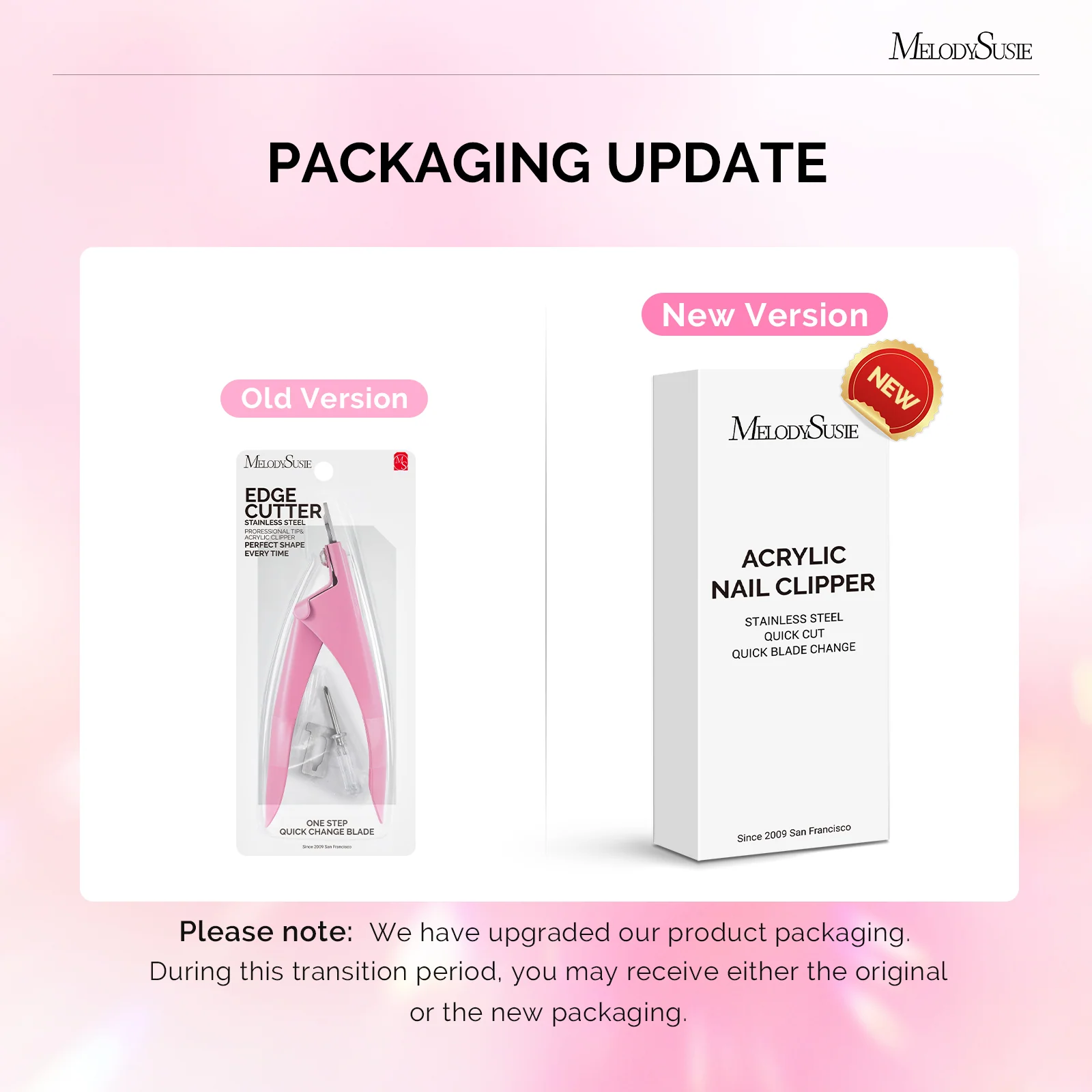 Melodysusie 粉色不锈钢水晶甲边缘修剪器