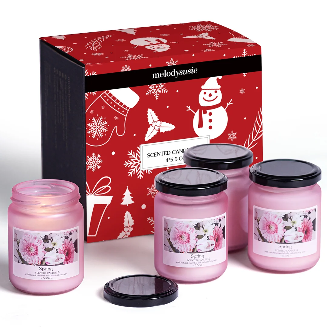 Christmas Holidays Gift Seasonal Scented Candle Set with Spring, Summer, Autumn and Winter Jars