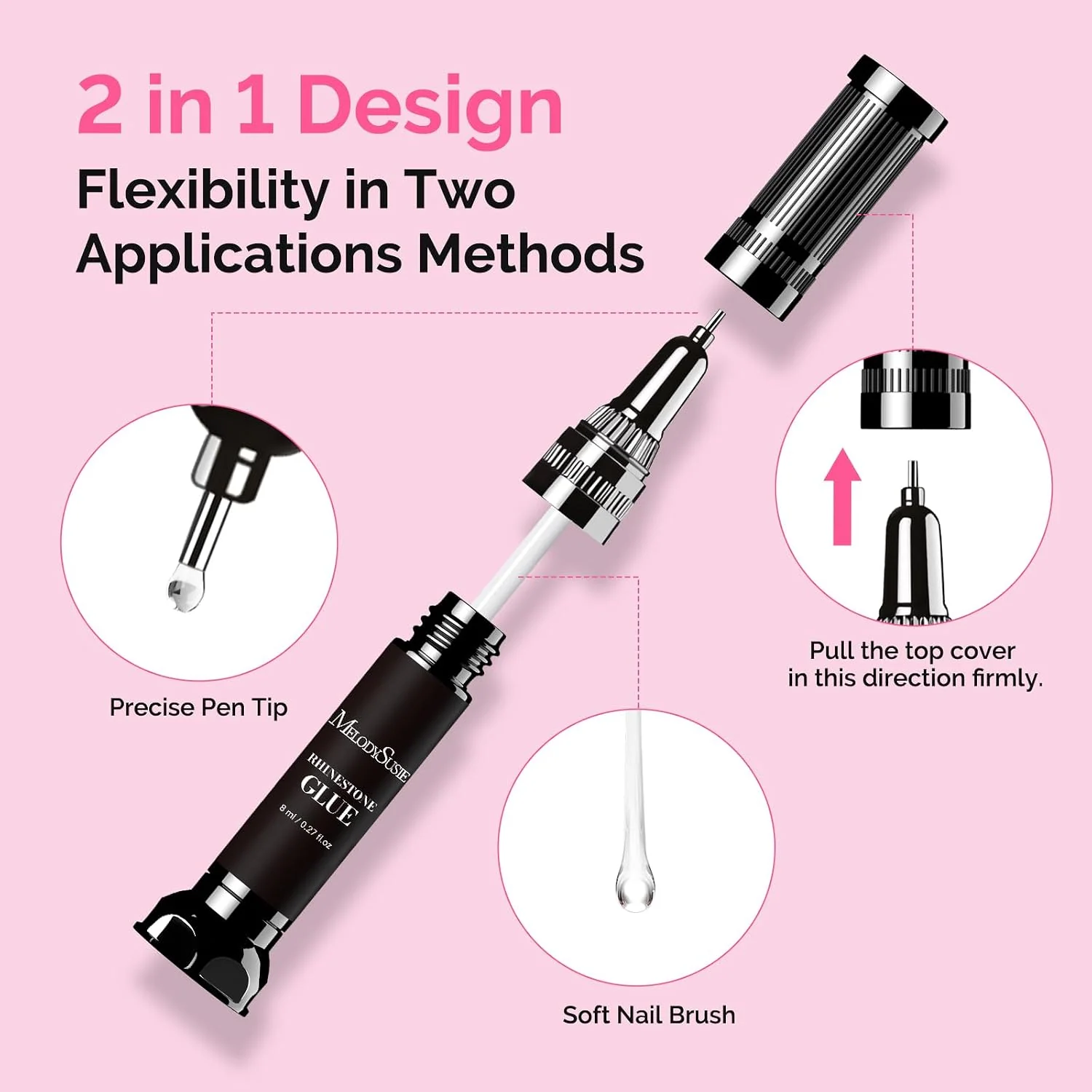 Nail Rhinestone Glue with Brush 8ml*2