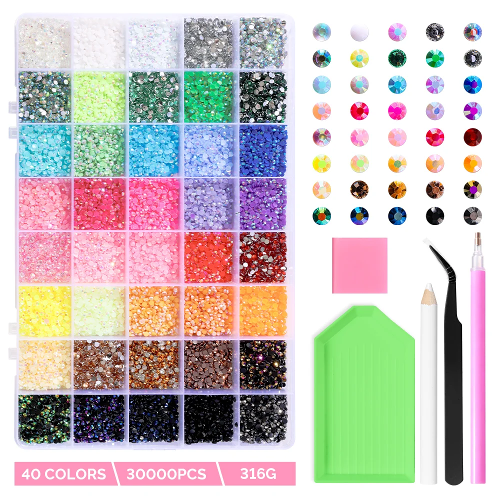Nail Rhinestones Kit with Tweezers and Pick-Up Tools