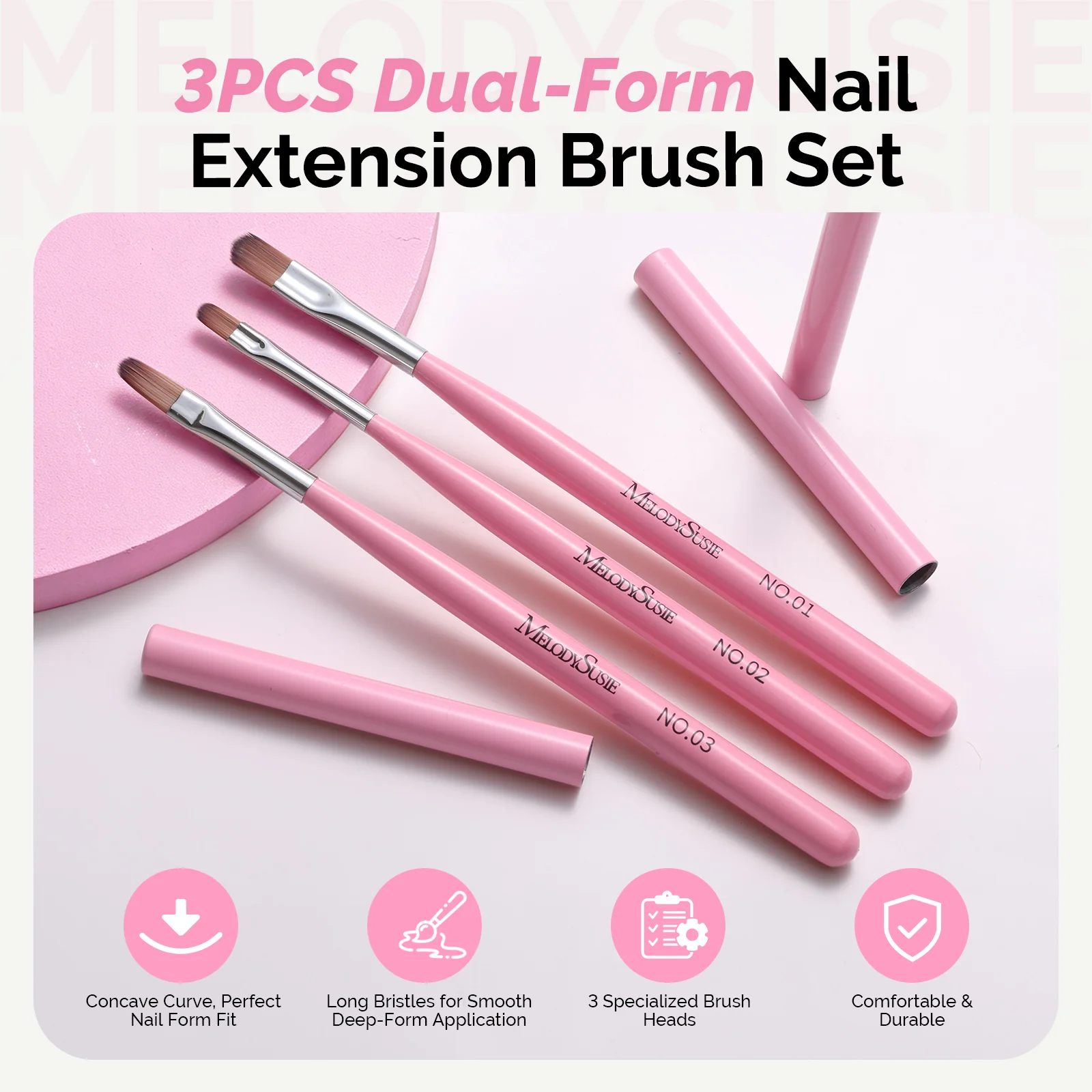 3PCS Dual-Form Nail Extension Brush Set with Wood Handles