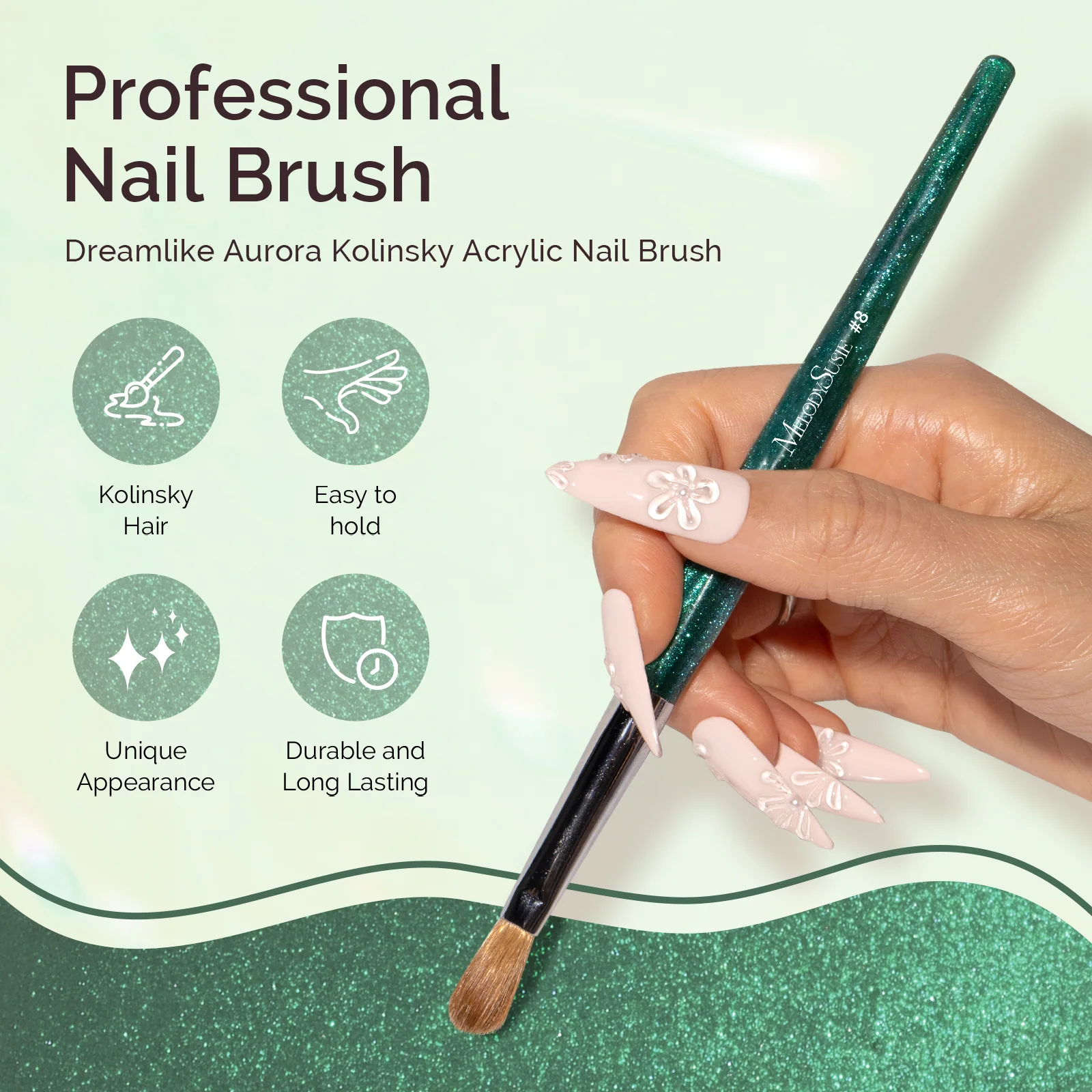 Kolinsky Acrylic Nail Brush in Green, Size 8