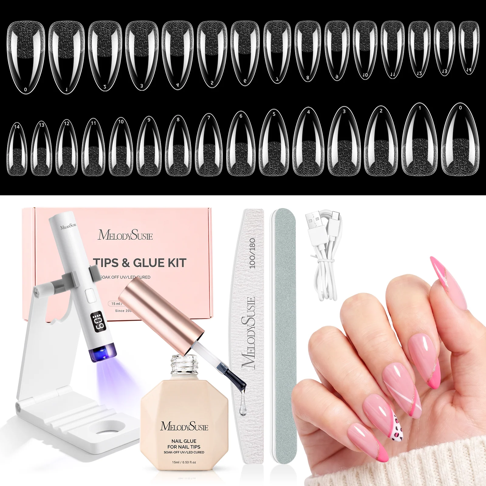All-in-One Press-On Toenails Kit with Nail Tips and Application Tools