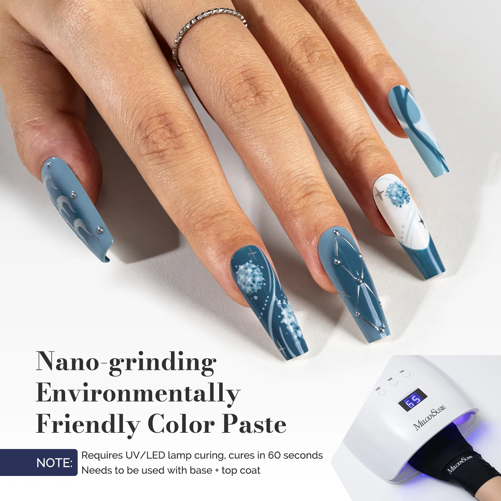 LED/UV Nail Lamps & Nail Drill Bits | MelodySusie HEMA-Free & HPMA-Free & TPO-Free 甲油胶 2支 Gray Blue&Dark Indigo Blue-P16+P32