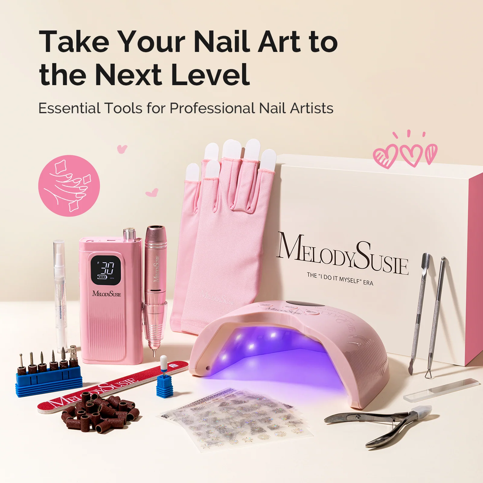 MelodySusie SC300E Nail Drill & PLUS30A Nail Lamp Nail Tools Gift Box