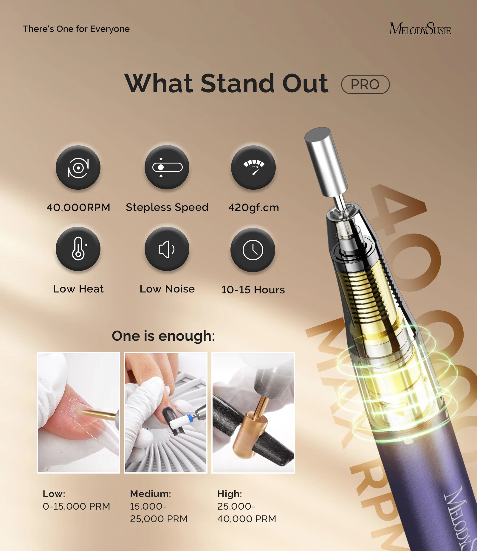 MB420G Clip-On Professional Rechargeable 2-in-1 Nail Drill with Built-In Stand 40,000RPM - Purple