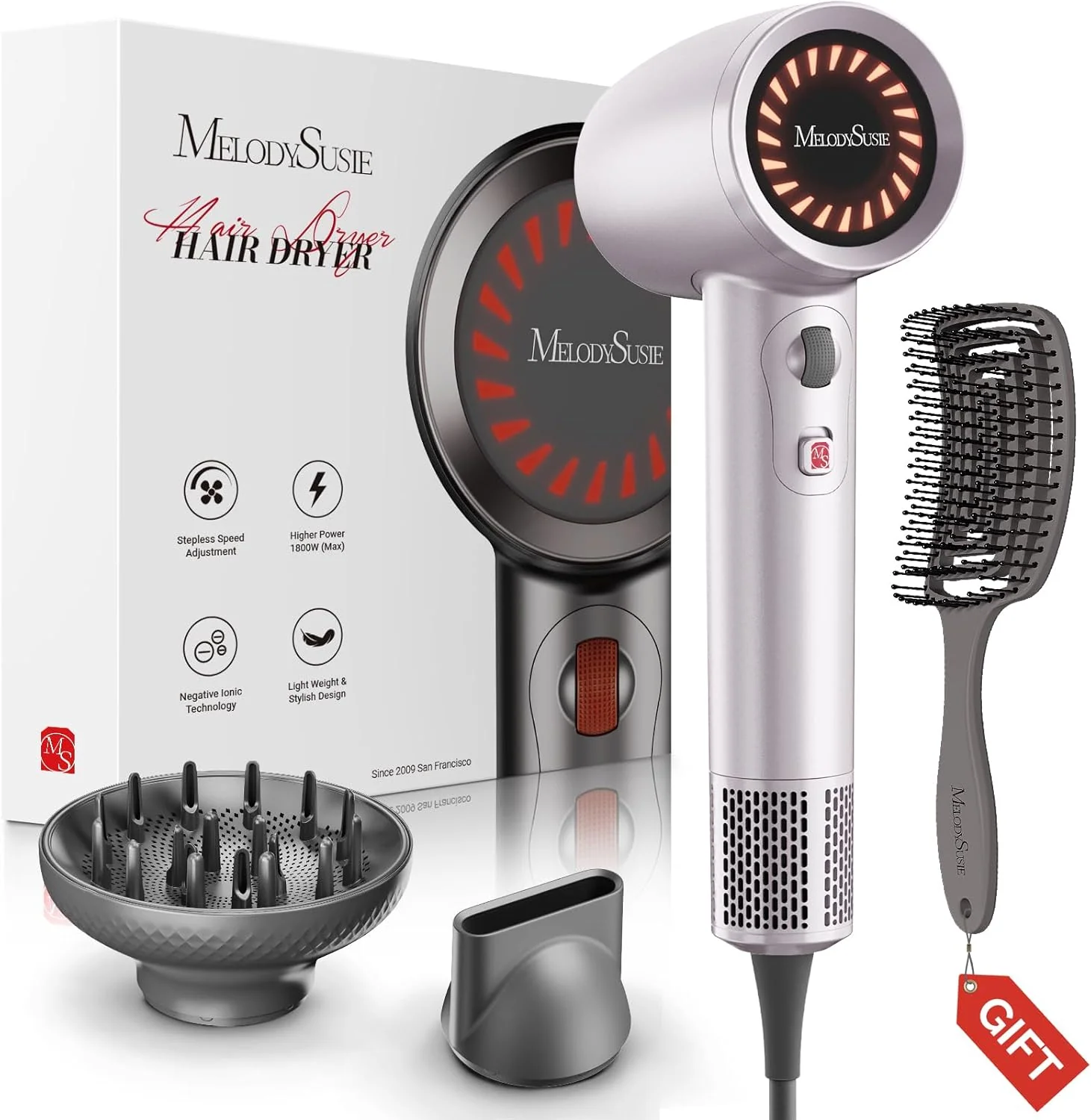 Portable Ionic Hair Dryer 120,000 RPM Gift Box - Grey (US ONLY)
