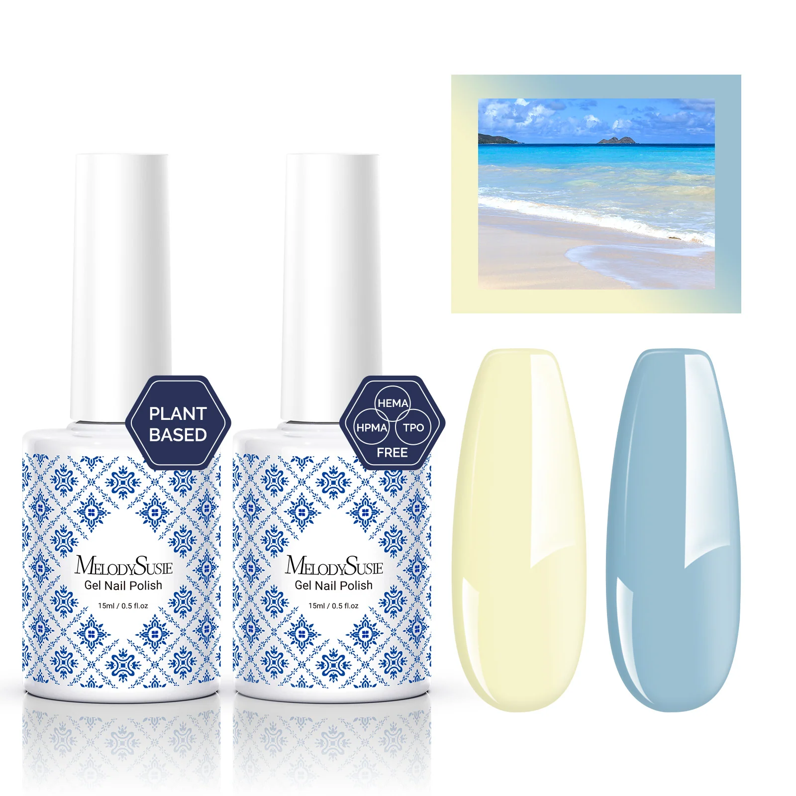 LED/UV Nail Lamps & Nail Drill Bits | MelodySusie HEMA-Free & HPMA-Free & TPO-Free 甲油胶 2支 Pale Yellow&Gray Blue-P09+P32