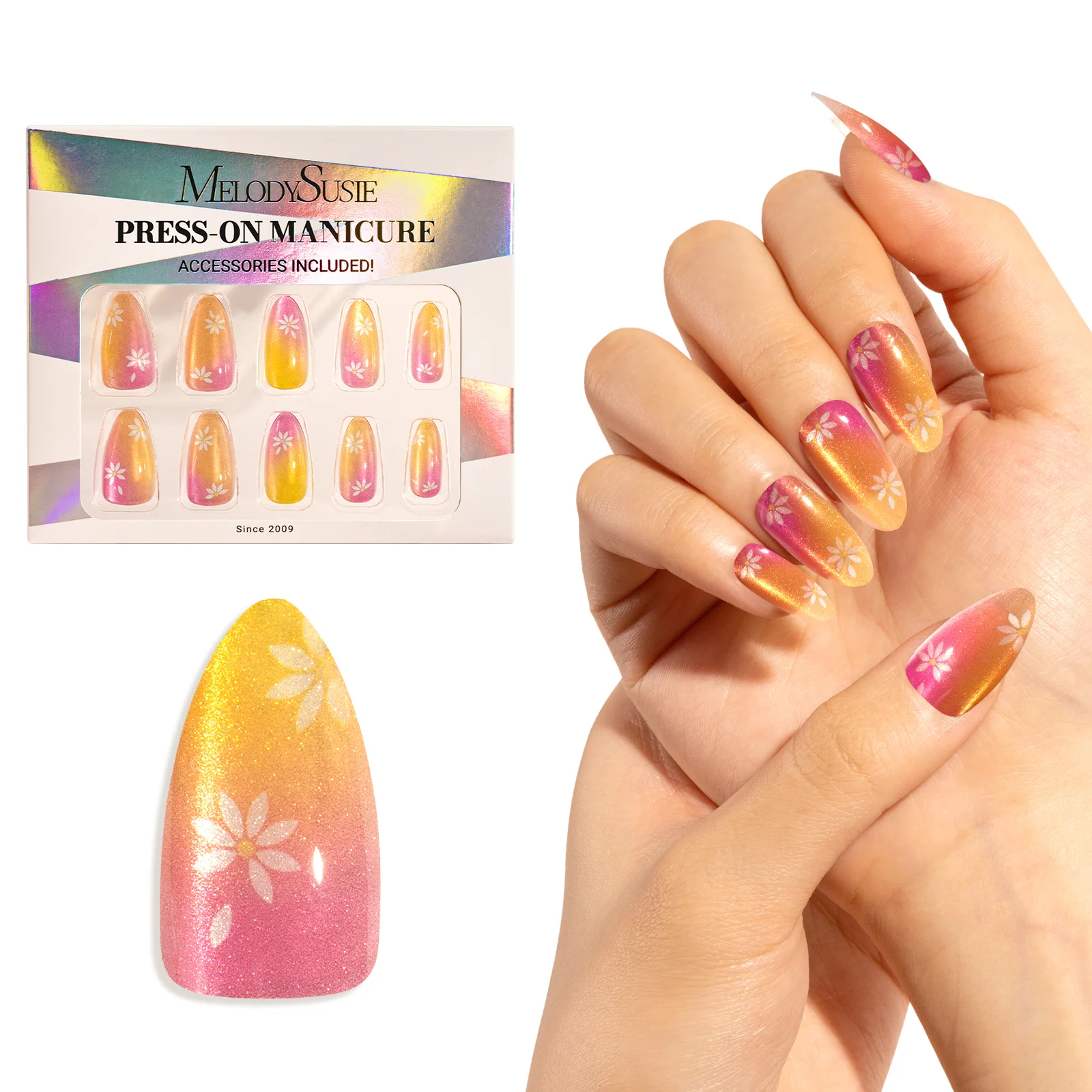 Passion Flowers Press On Nails Kit with Clear Square and Almond Tips