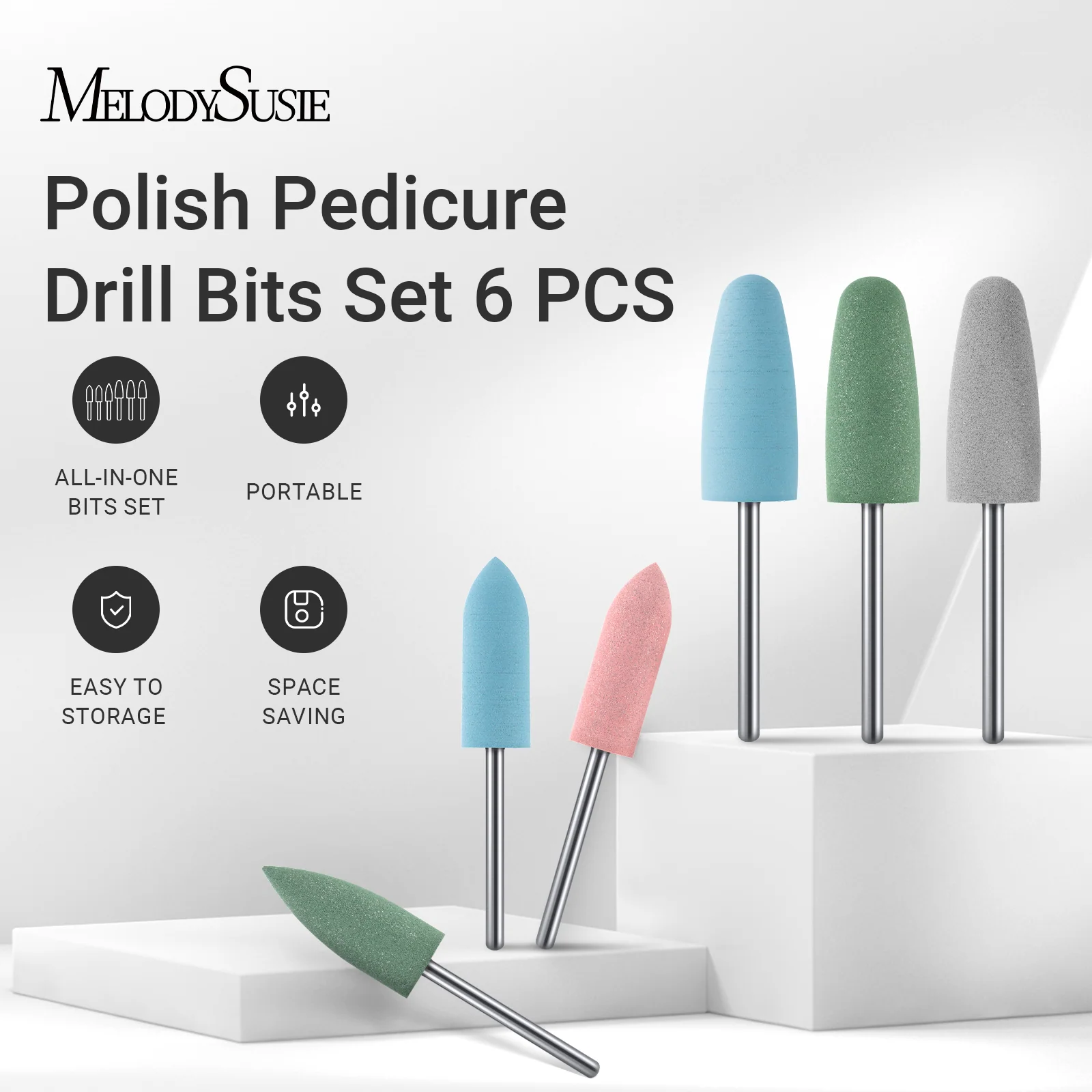6Pcs Polish Pedicure Nail Drill Bits with 16-Hole Holder Set