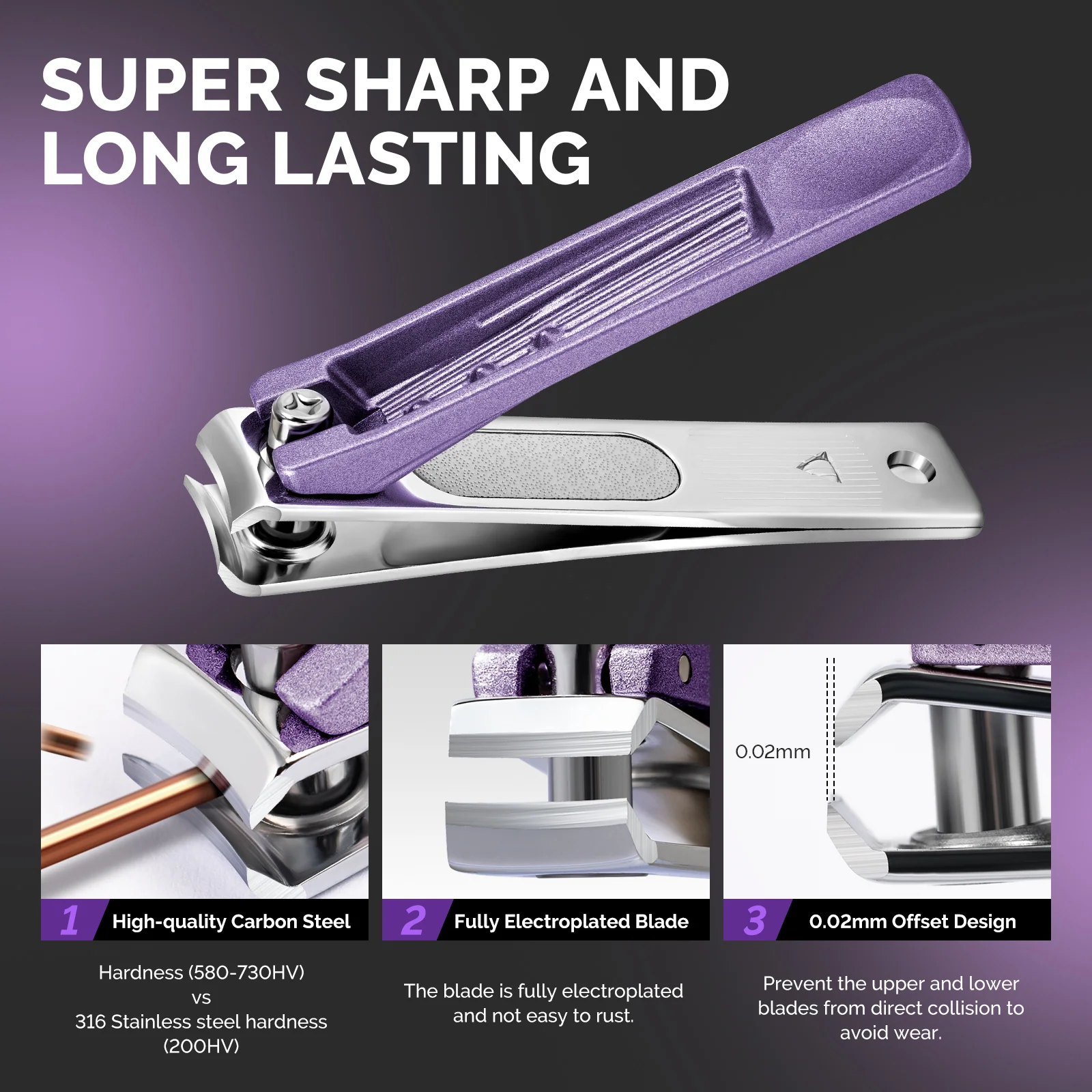 Stainless Steel Nail Clippers 4-in-1 Manicure Kit in Purple 4 in