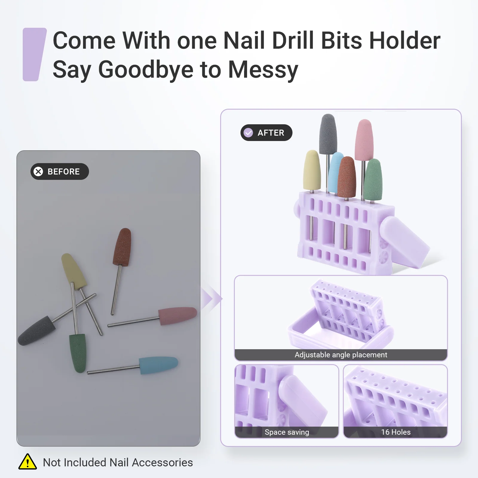 6Pcs Polish Pedicure Nail Drill Bits with 16-Hole Holder Set