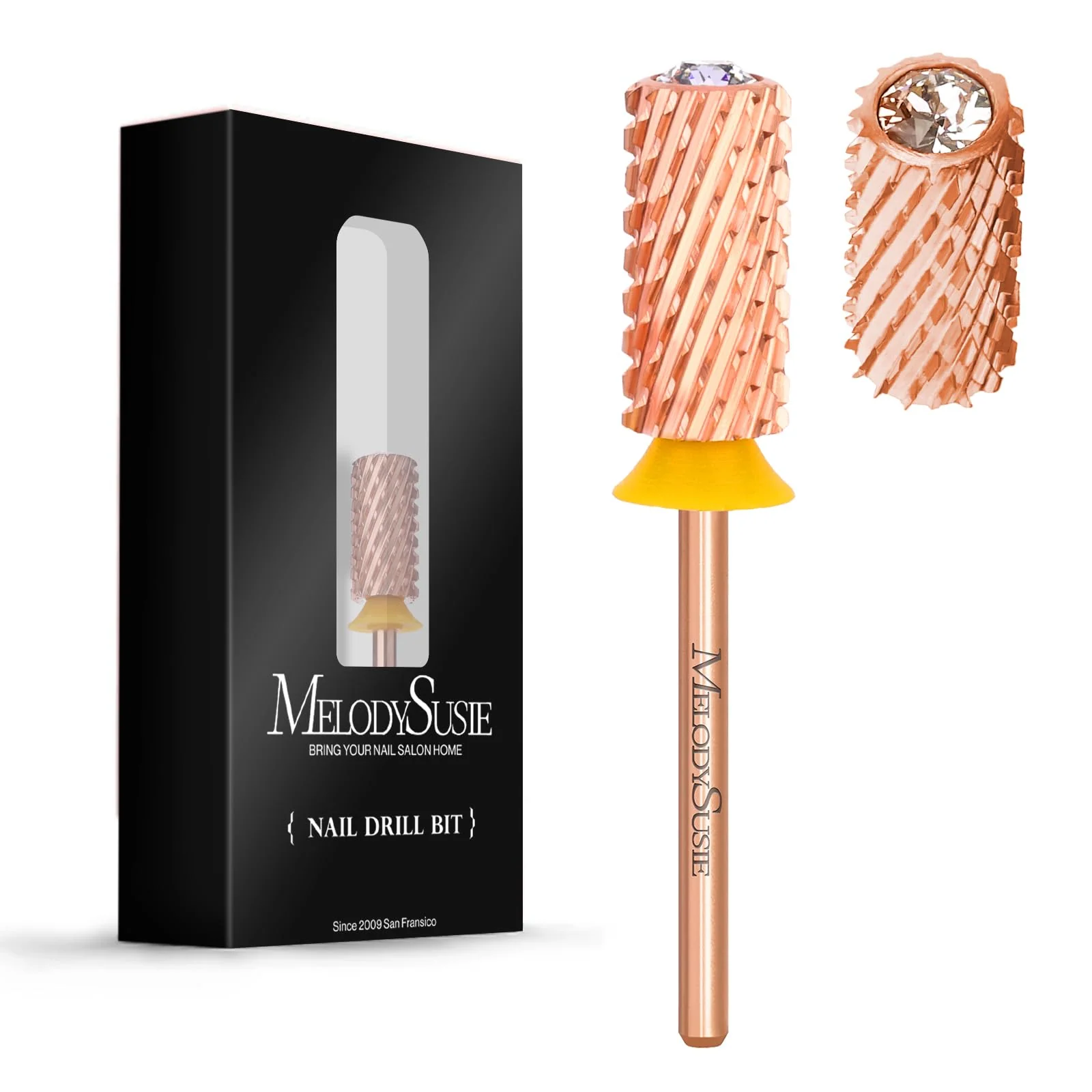 Crystal Top Large Barrel Carbide Nail Drill Bit in Rose Gold