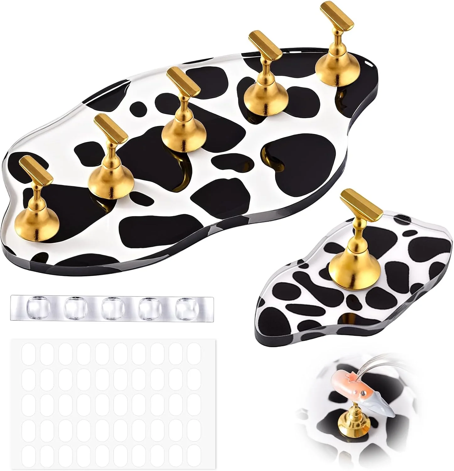 2-Set Spotted Magnetic Nail Stand Set for Press Ons with Brush Holder