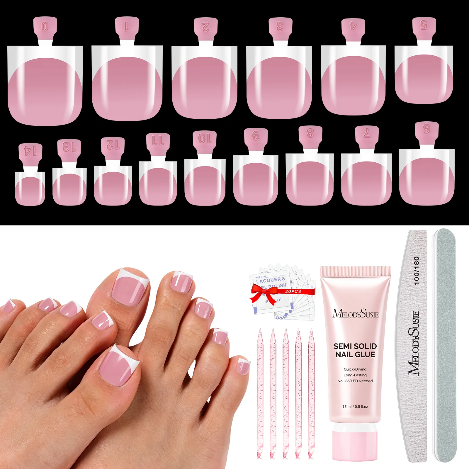 All-in-One Press-On Toenails Kit with Nail Tips and Application Tools
