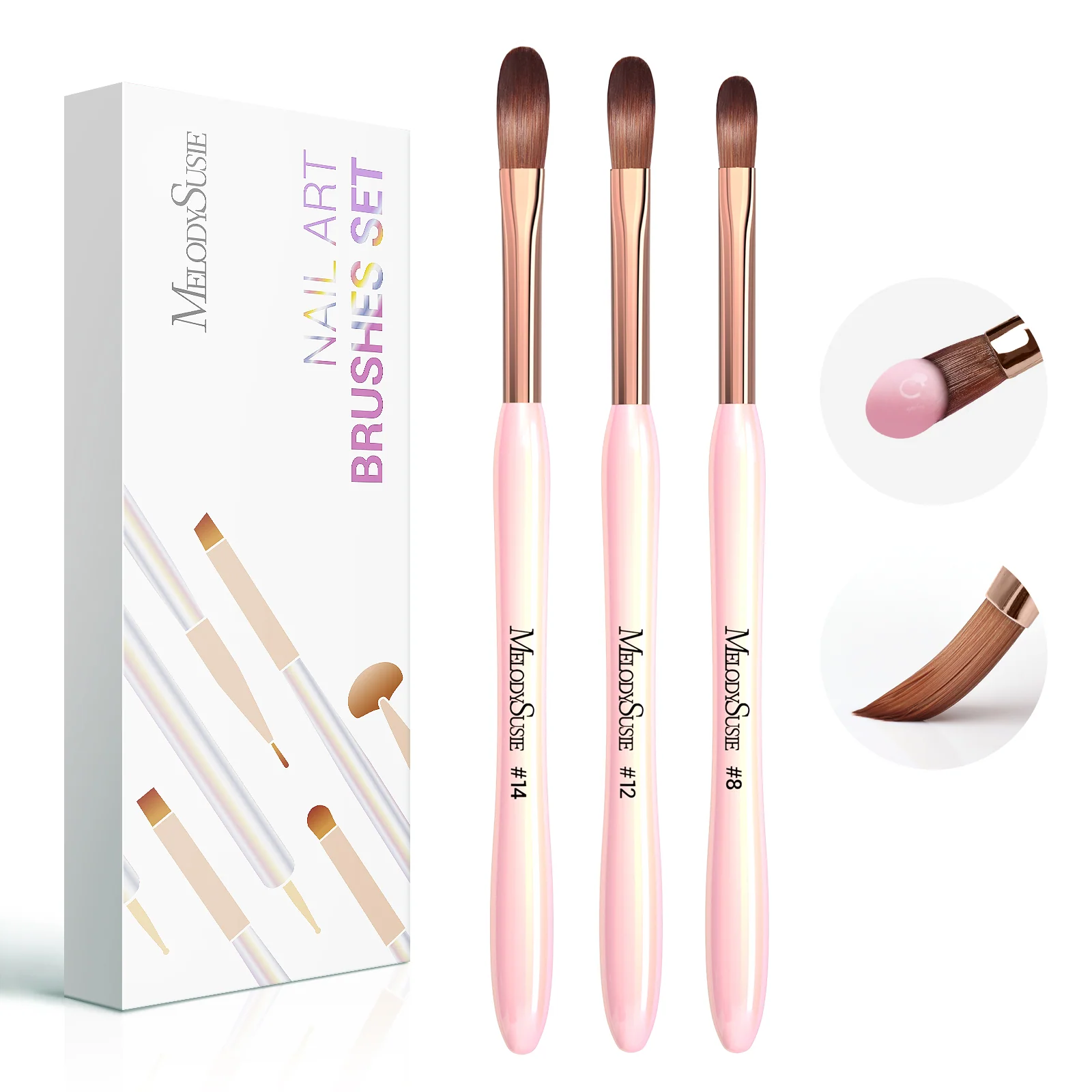 New Acrylic Nail Brush Set 3Pcs - Pink