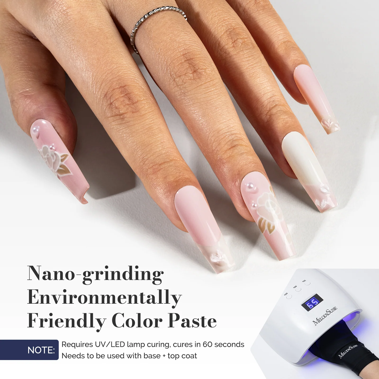 LED/UV Nail Lamps & Nail Drill Bits | MelodySusie HEMA-Free & HPMA-Free & TPO-Free 甲油胶 2支 Light Pink&White-P04+P13