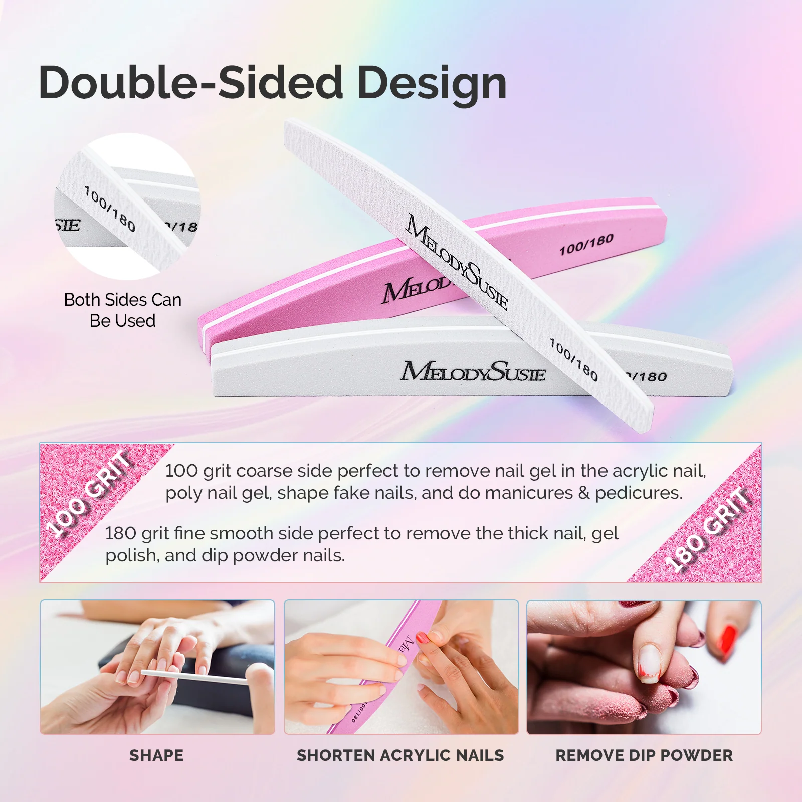LED/UV Nail Lamps & Nail Drill Bits | MelodySusie 专业美甲锉与抛光条16件套装，100/180目