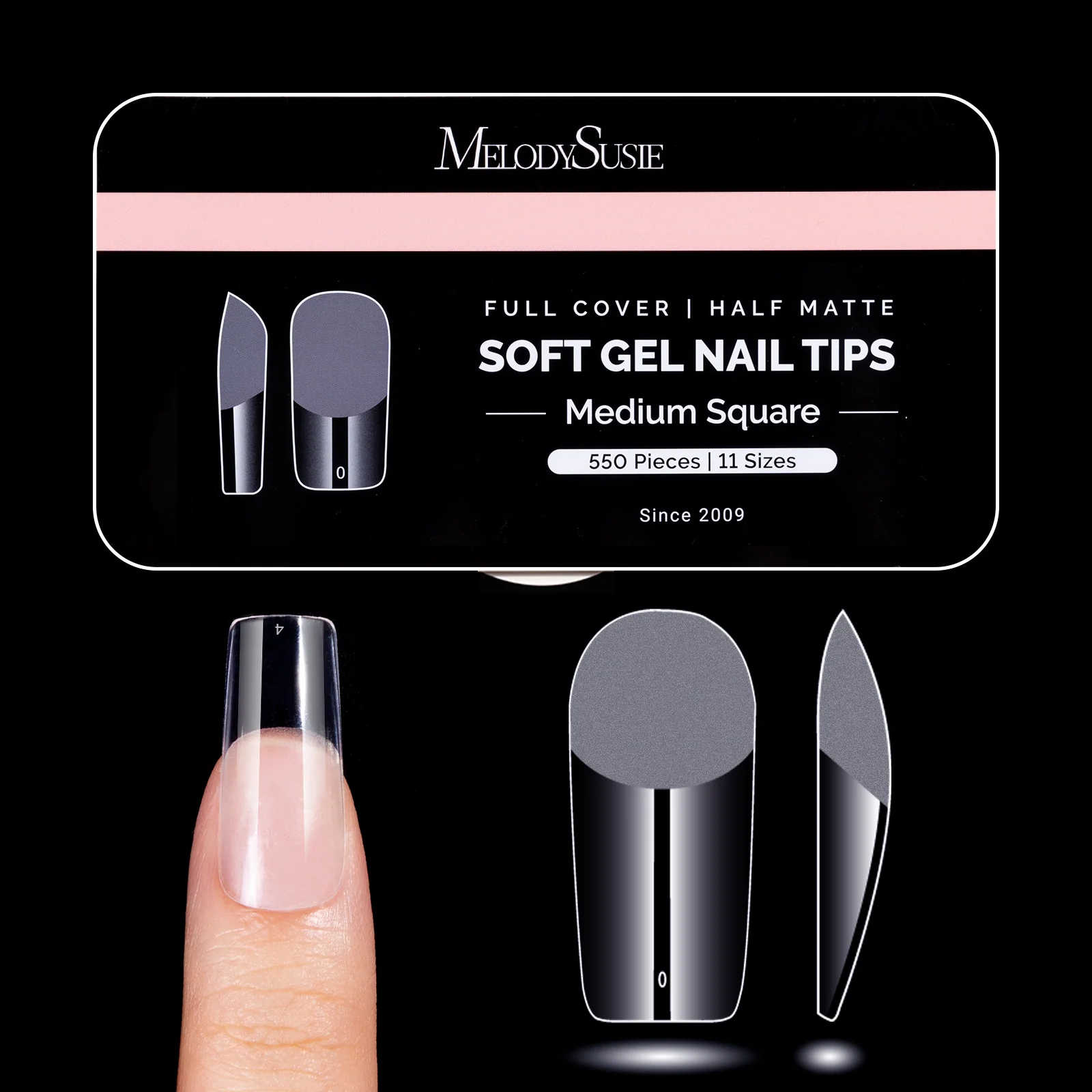 Half Matte Pre-Shaped Acrylic Nail Extension Tips in 12 Sizes