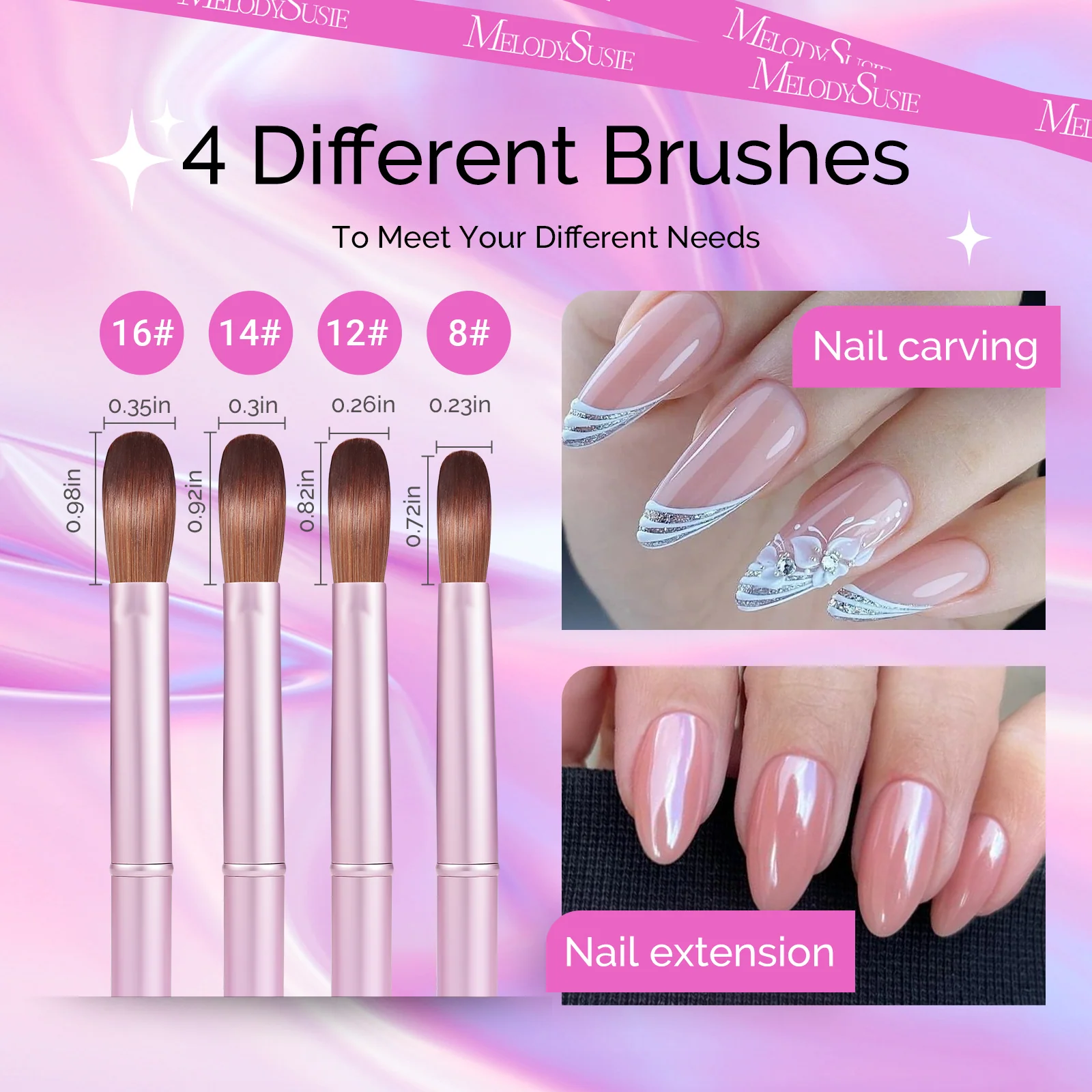 Acrylic Nail Brush Set 4Pcs in Rose Gold for Nail Application