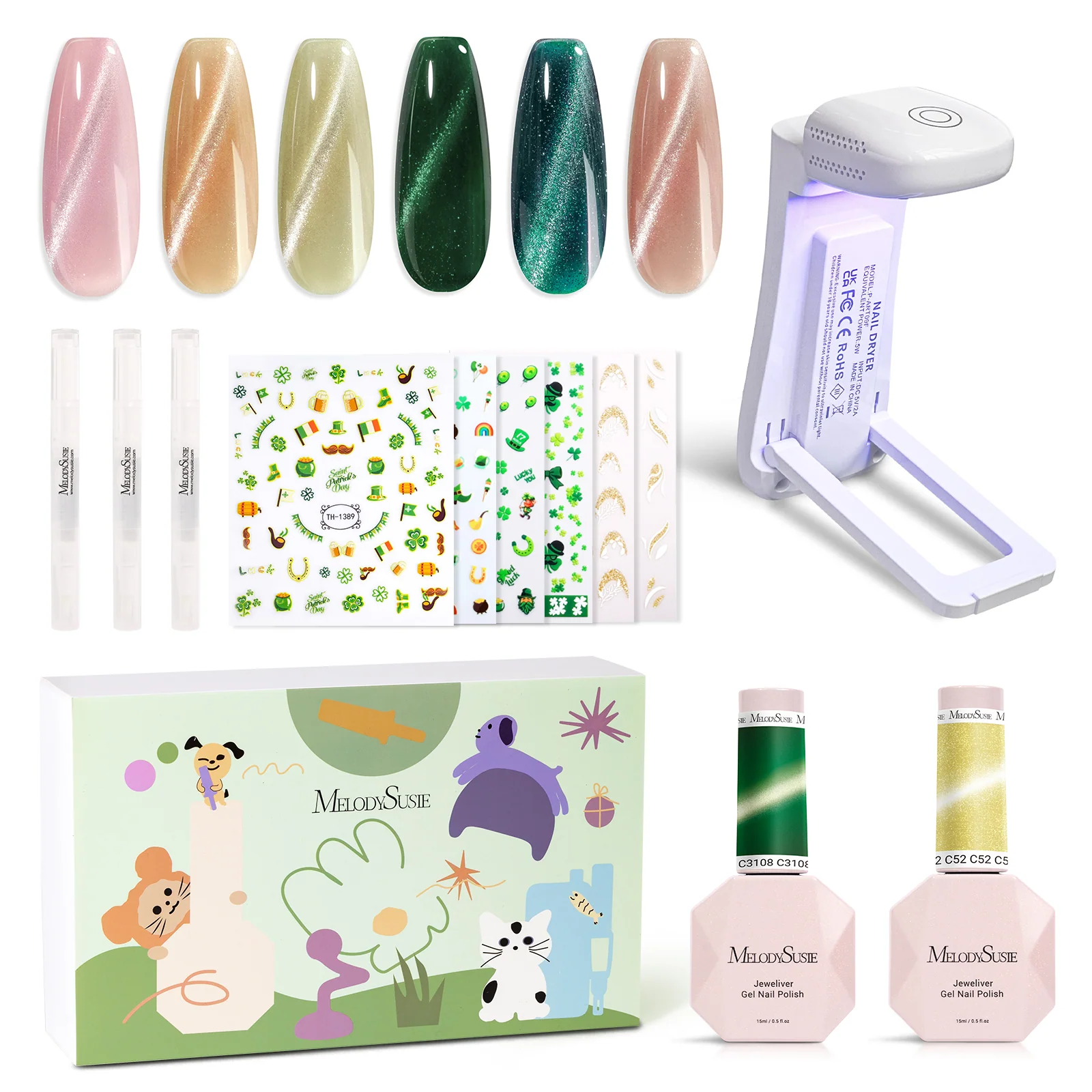 St. Patrick's Day Cat Eye Gel Nail Polish Gift Box with 6 Colors