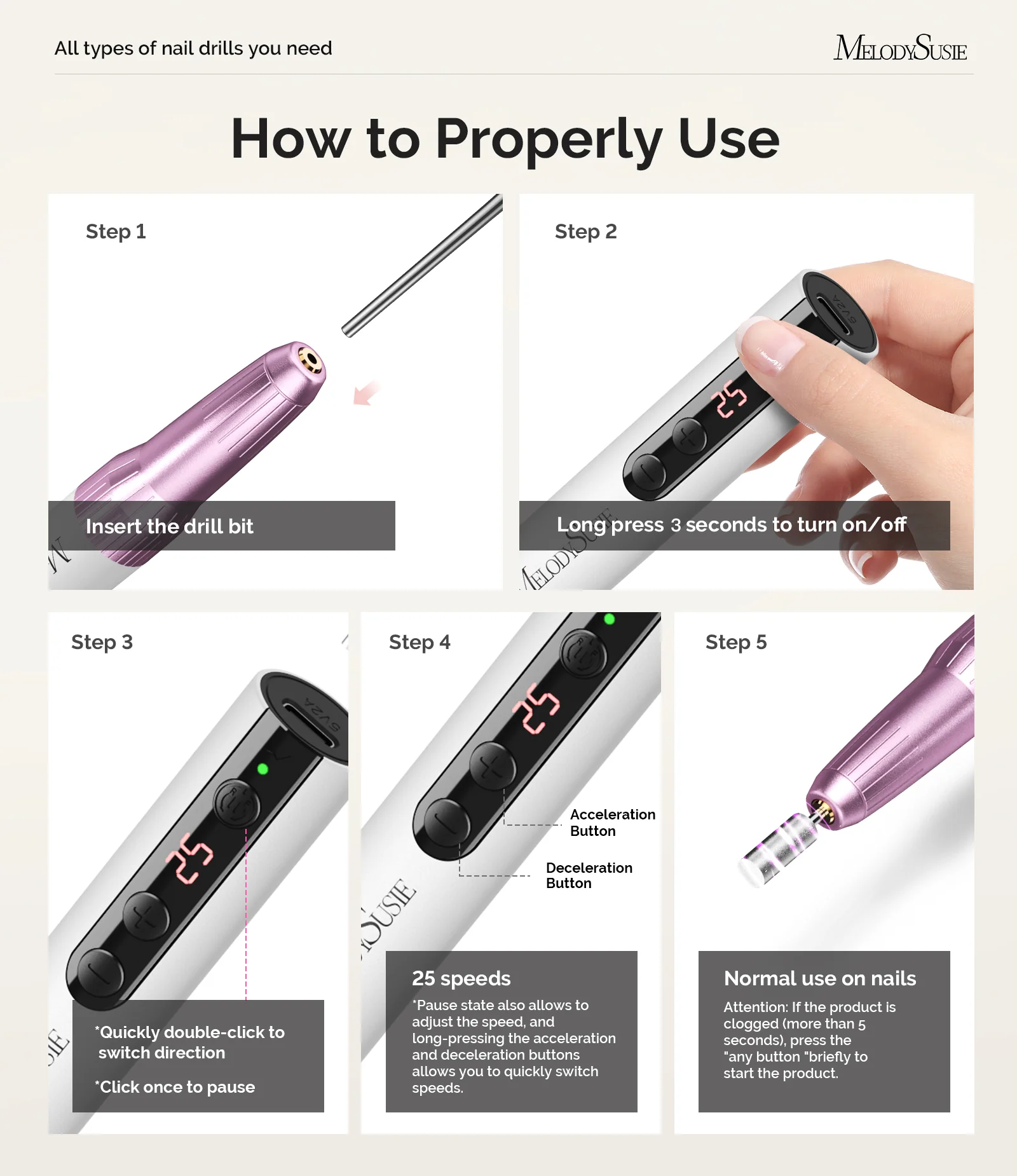 PC180E Pen-Shaped Rechargeable Nail Drill 25,000RPM in Pink Gold