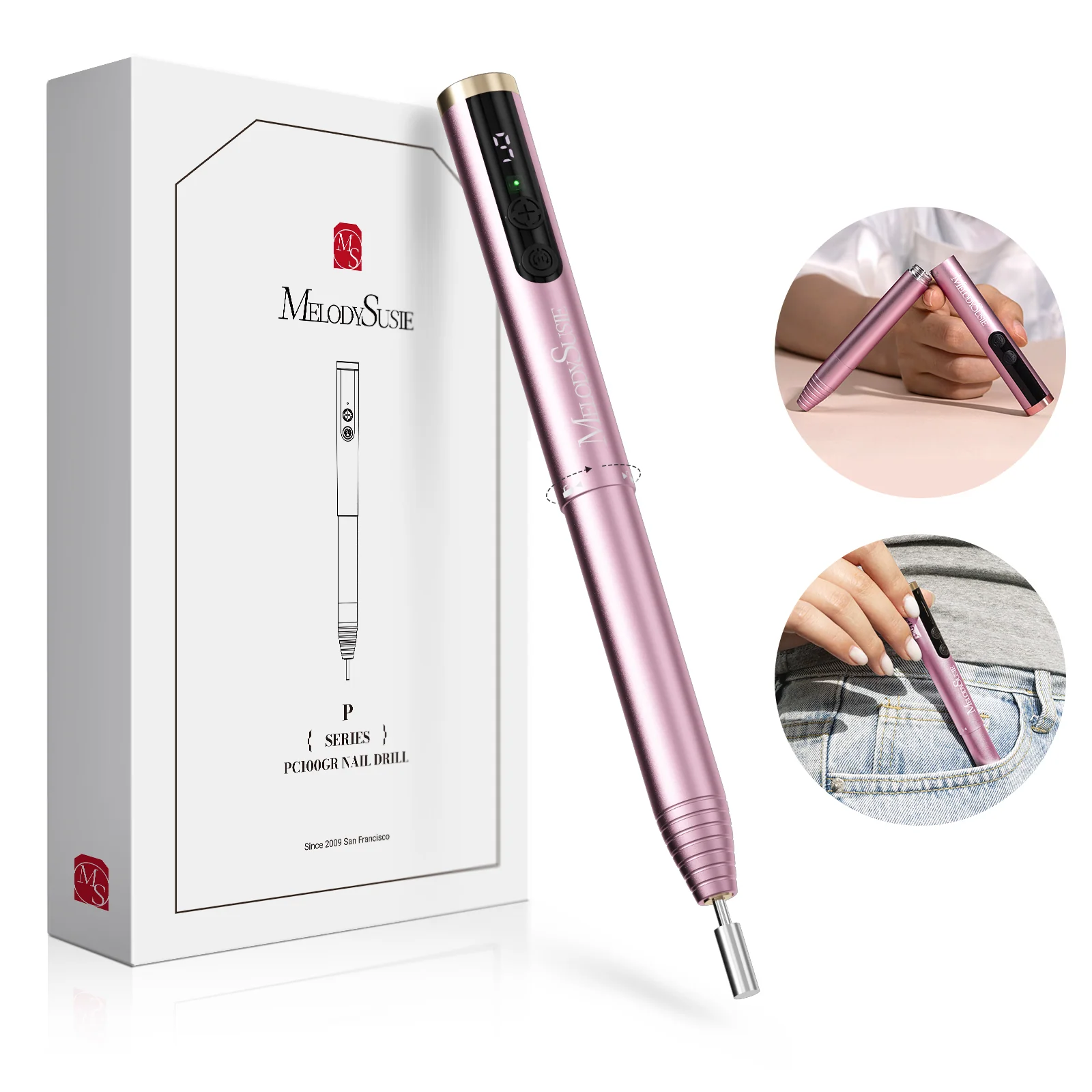 PocketNail PC100GR/PC100G Pen-Shaped Innovative Portable Rechargeable Nail Drill 20,000RPM