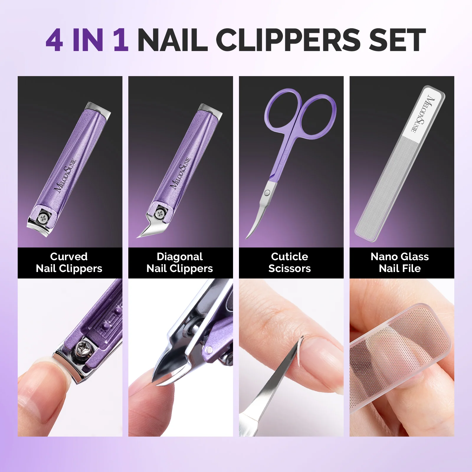 Stainless Steel Nail Clippers 4-in-1 Manicure Kit in Purple 4 in
