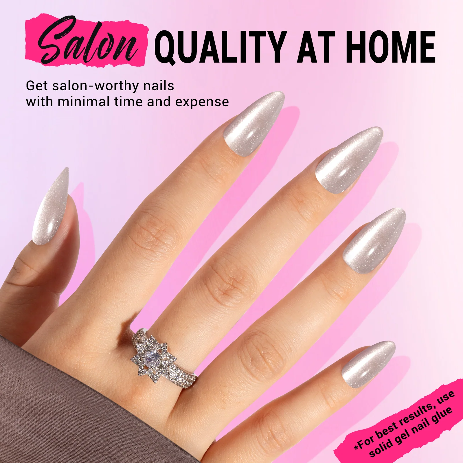 Nude Pink Cat Eye Press On Nails Kit with Salon Gloss Finish