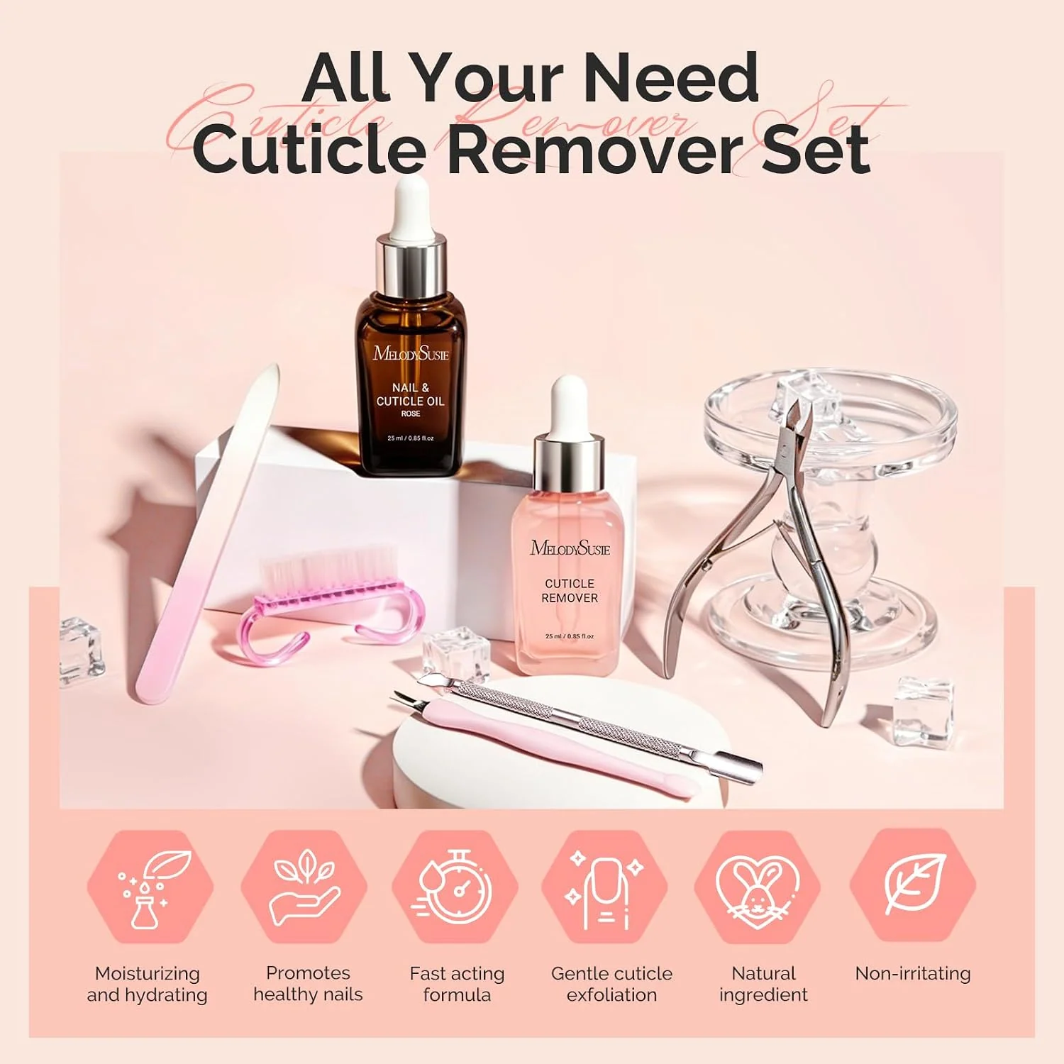Cuticle Remover Kit with Nourishing Cuticle Oil and 7-in-1 Manicure Tools
