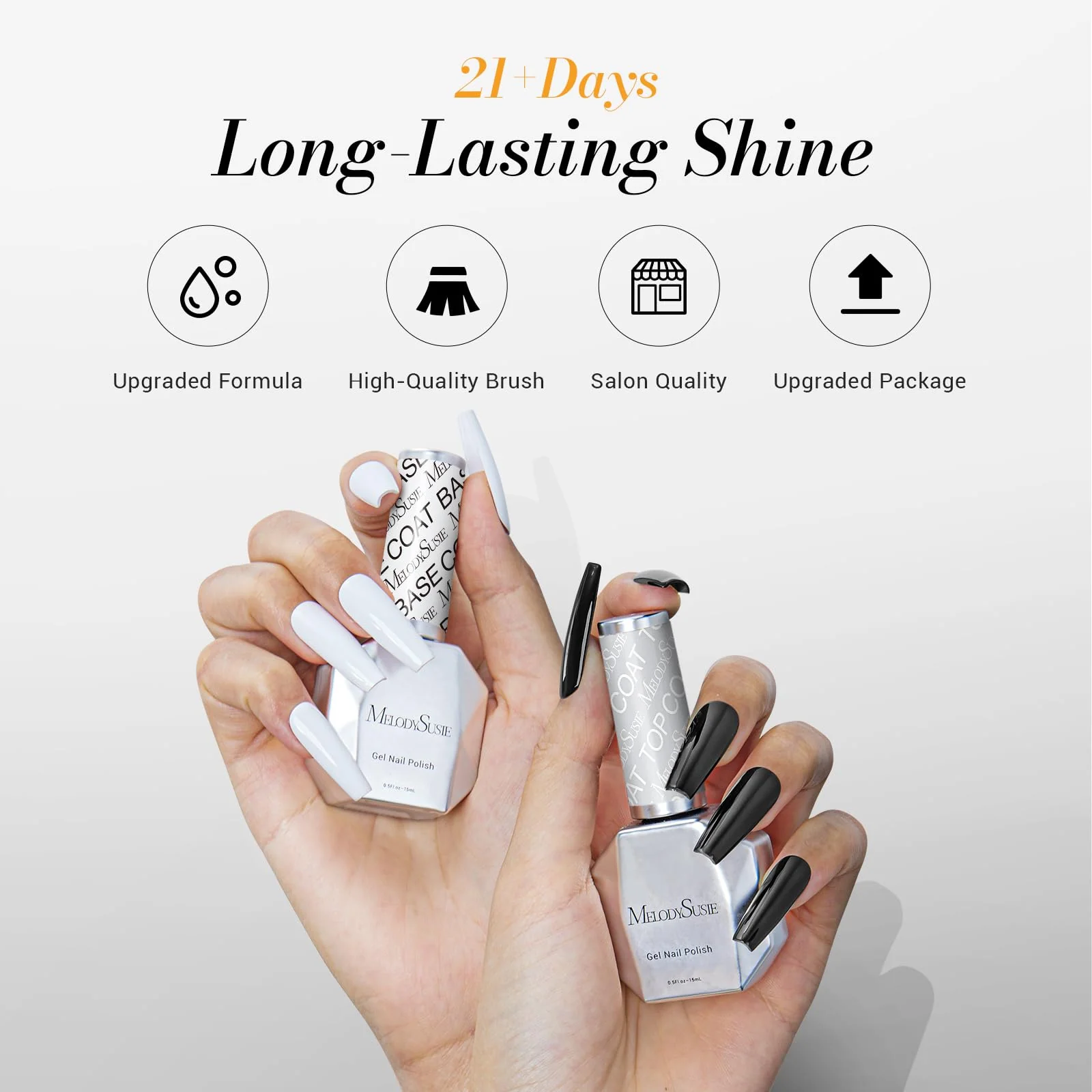 Glossy Top Coat & Base Coat Nail Gel Polish 2Pcs 15ml