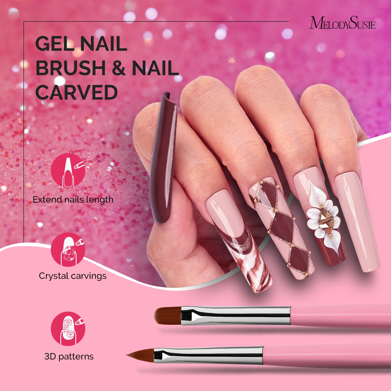 MelodySusie Nail Art Brushes Set 6Pcs in Pink