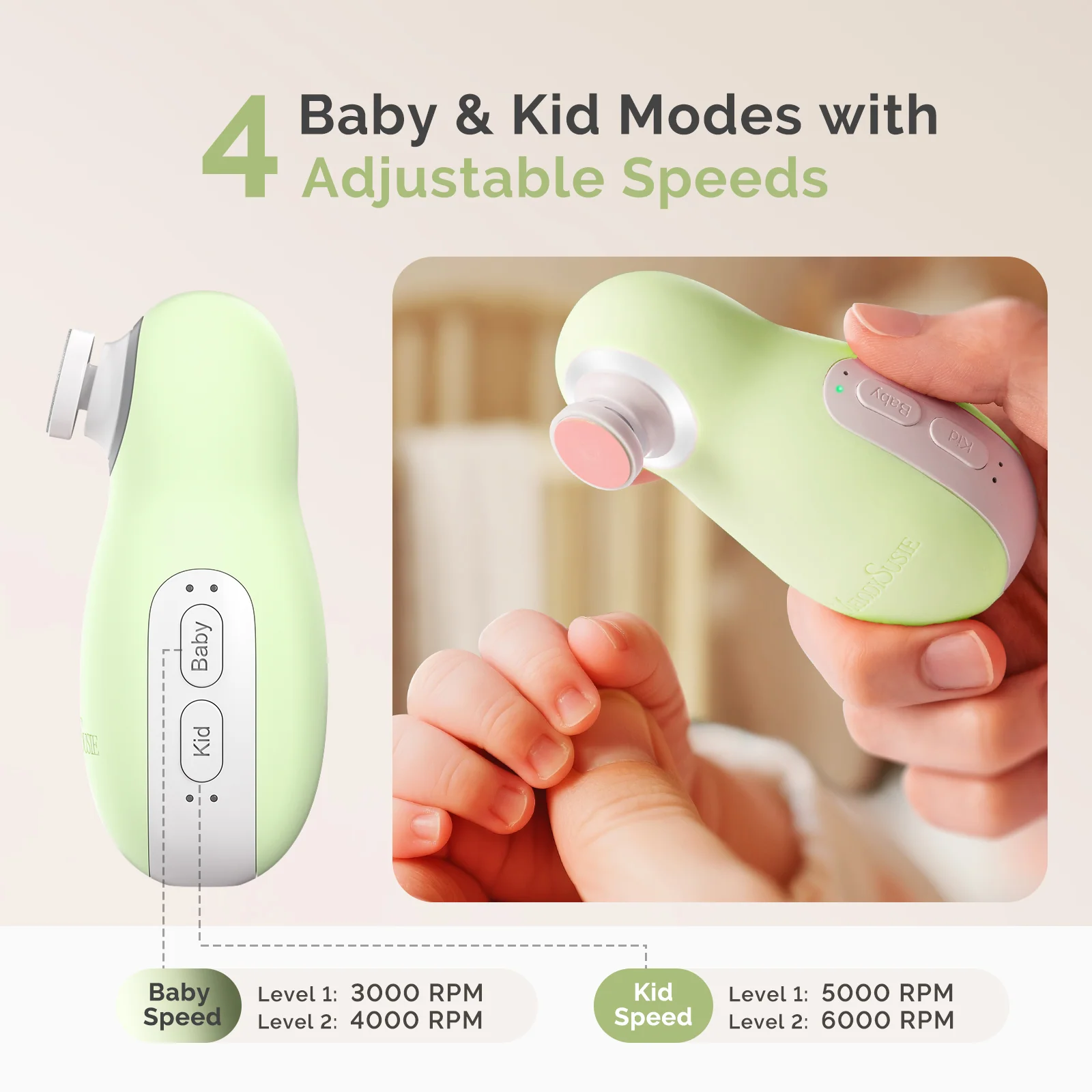 PC20F Rechargeable Baby Nail Trimmer in Green with LED Night Lamp