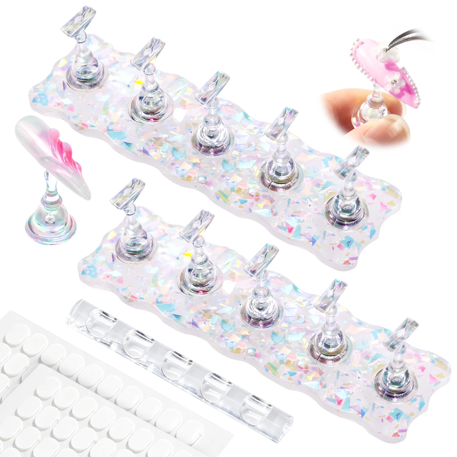 Melodysusie 2-Set Acrylic Magnetic Base Nail Stand for Press Ons