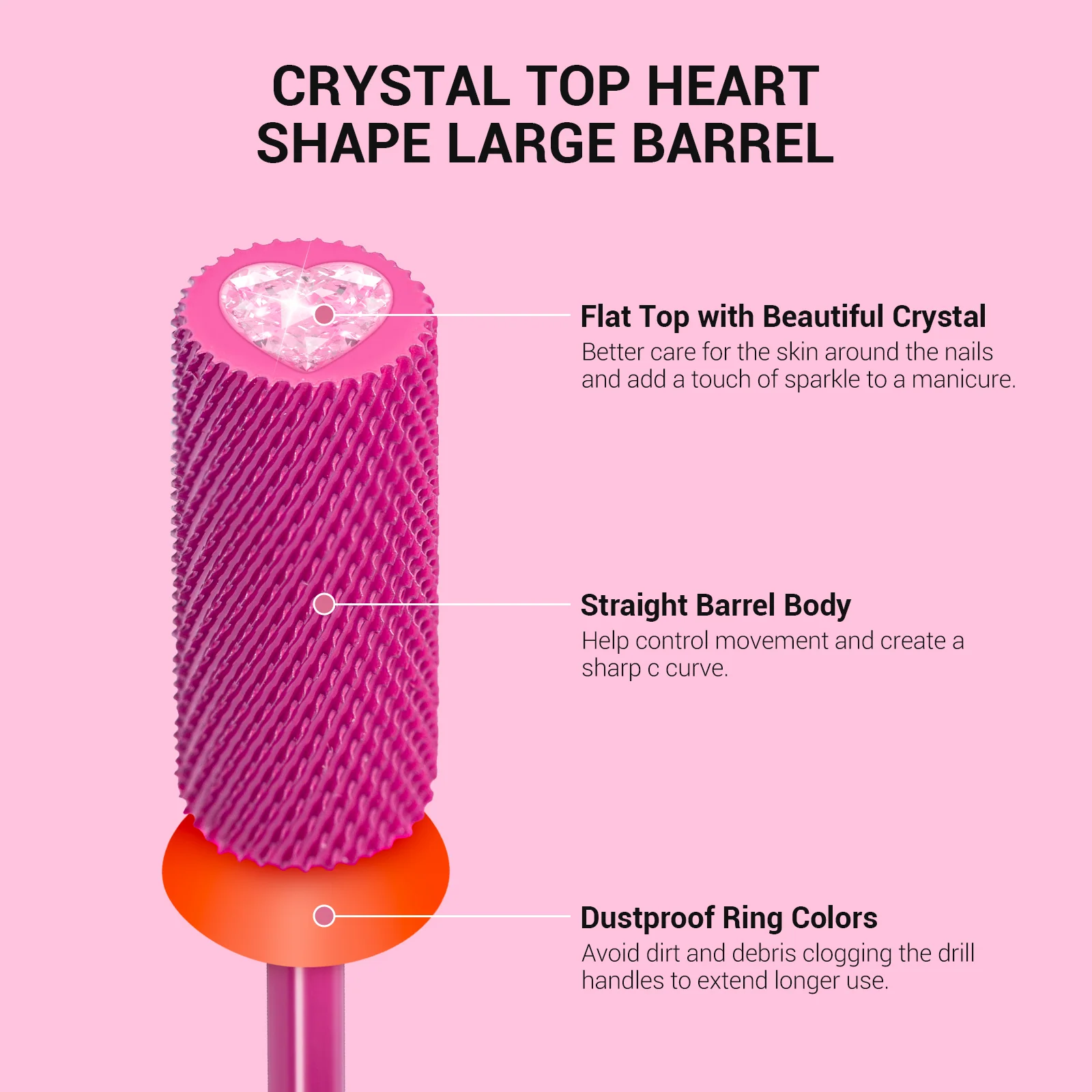 Large Barrel Tungsten Carbide Nail Drill Bit with Crystal Top Accent