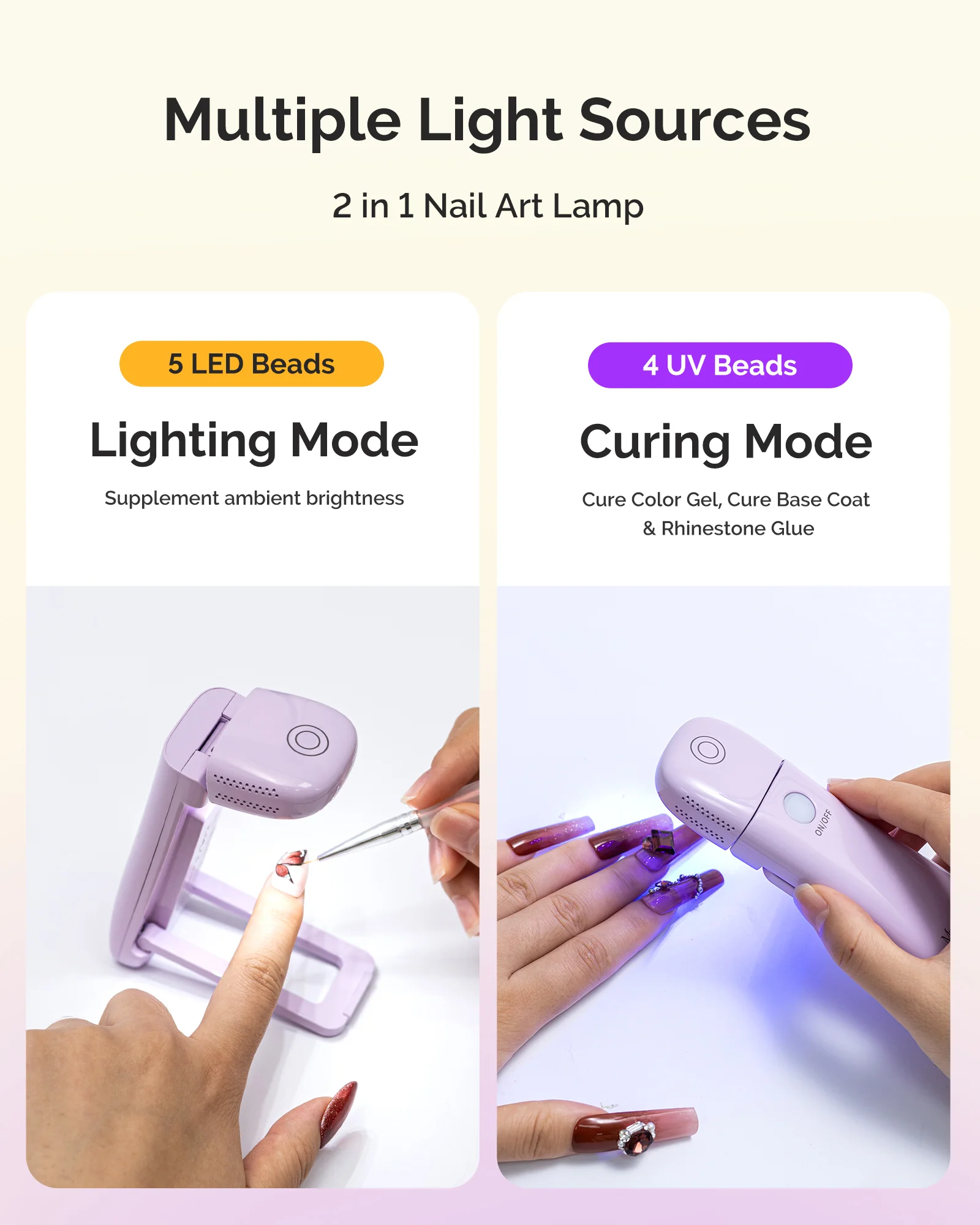P-ART09F Foldable 2-in-1 Cordless UV LED Mini Nail Lamp, Purple